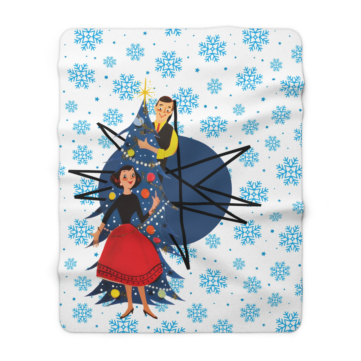 50s Christmas Fransican Starburst, Kitschy Snuggly Snowfake Blanket Gift - Mid Century Modern Gal