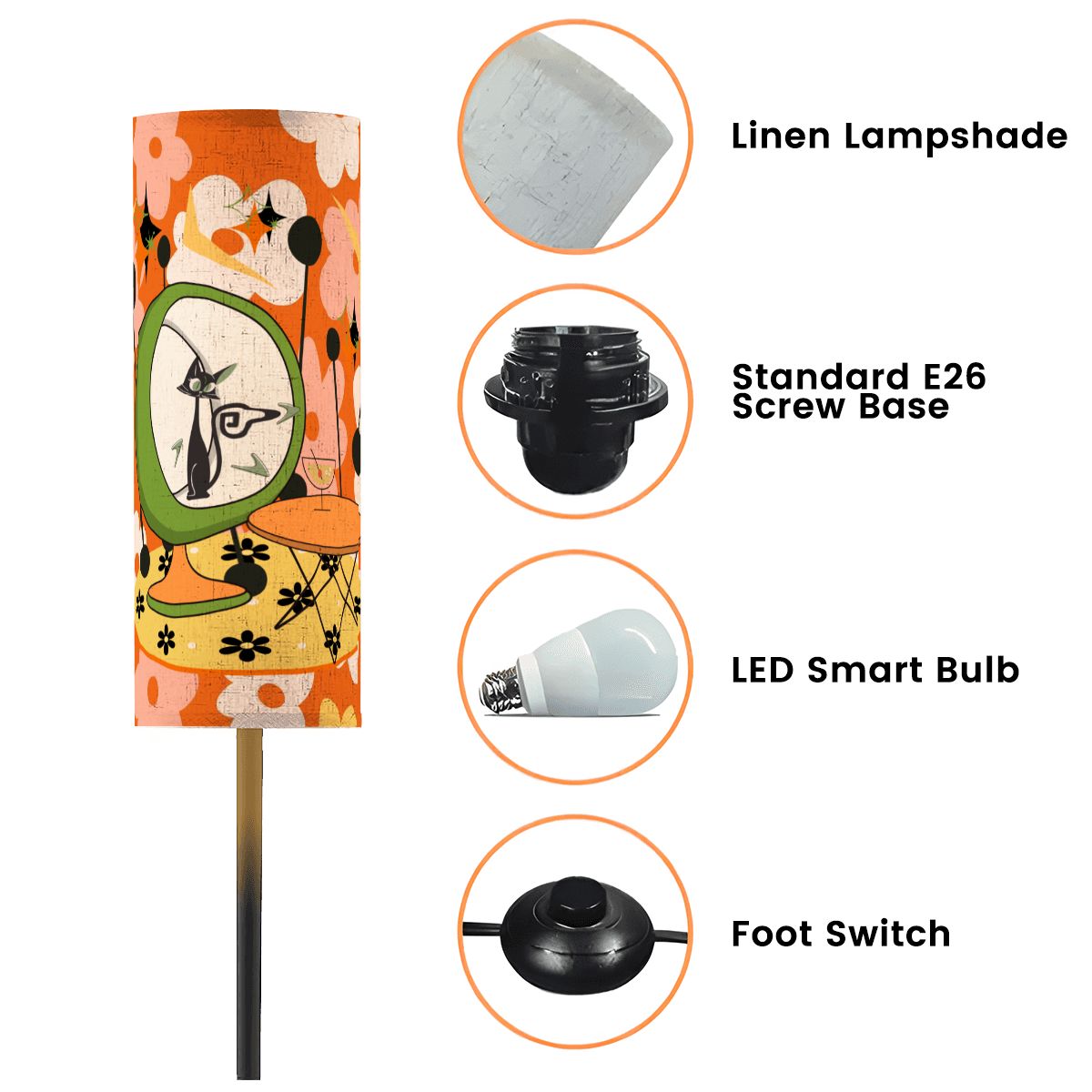 Atomic Cat Mid Mod Floor Lamp, Retro Floral Vibes, Groovy Cat Egg Chair And Martini Time - Mid Century Modern Gal