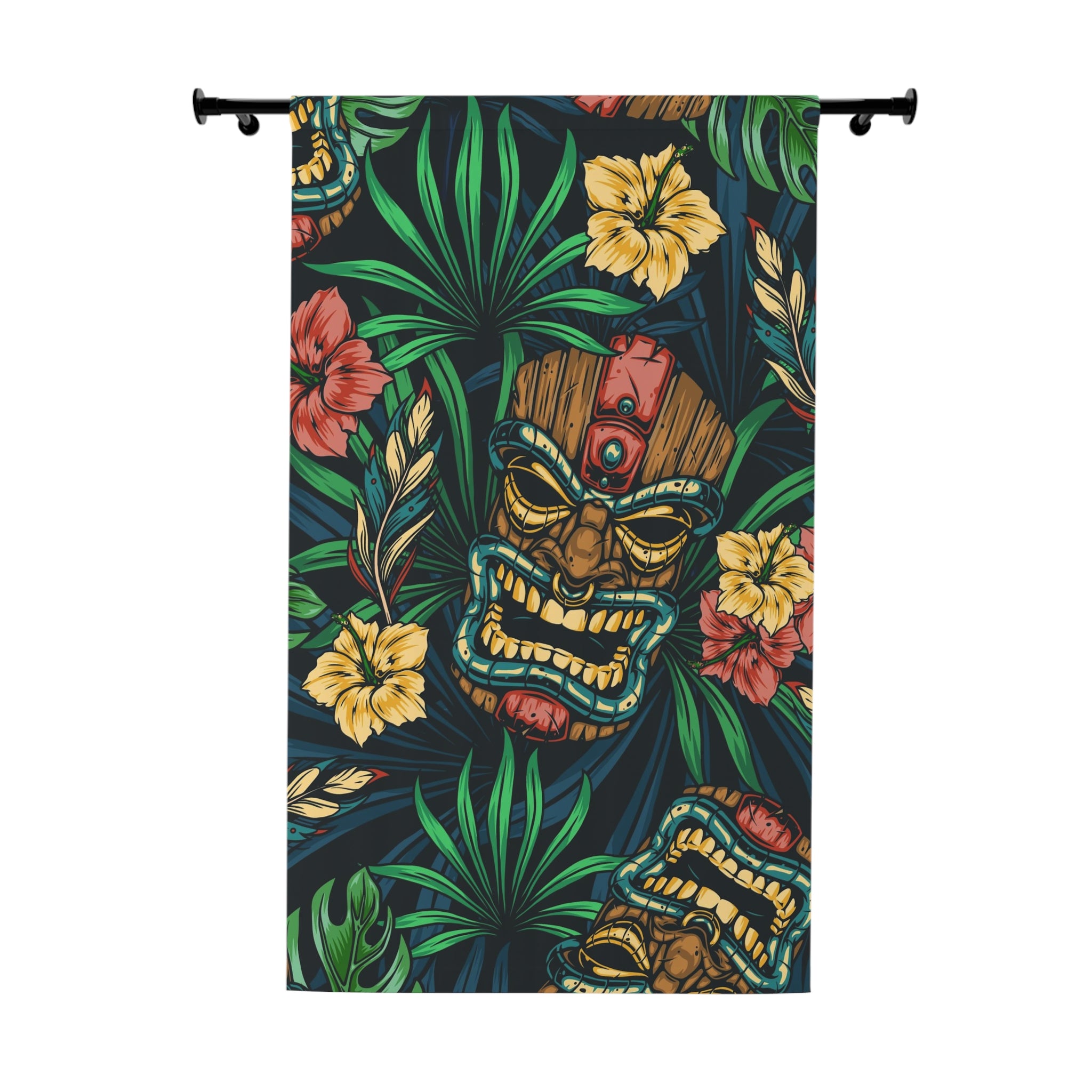 Tiki Idol Man Blackout Tropical Tiki Window Curtain - Vibrant Home Decor, Boho Style, Gift for Plant Lovers, Hawaiian Theme, Summer Vibes - Mid Century Modern Gal