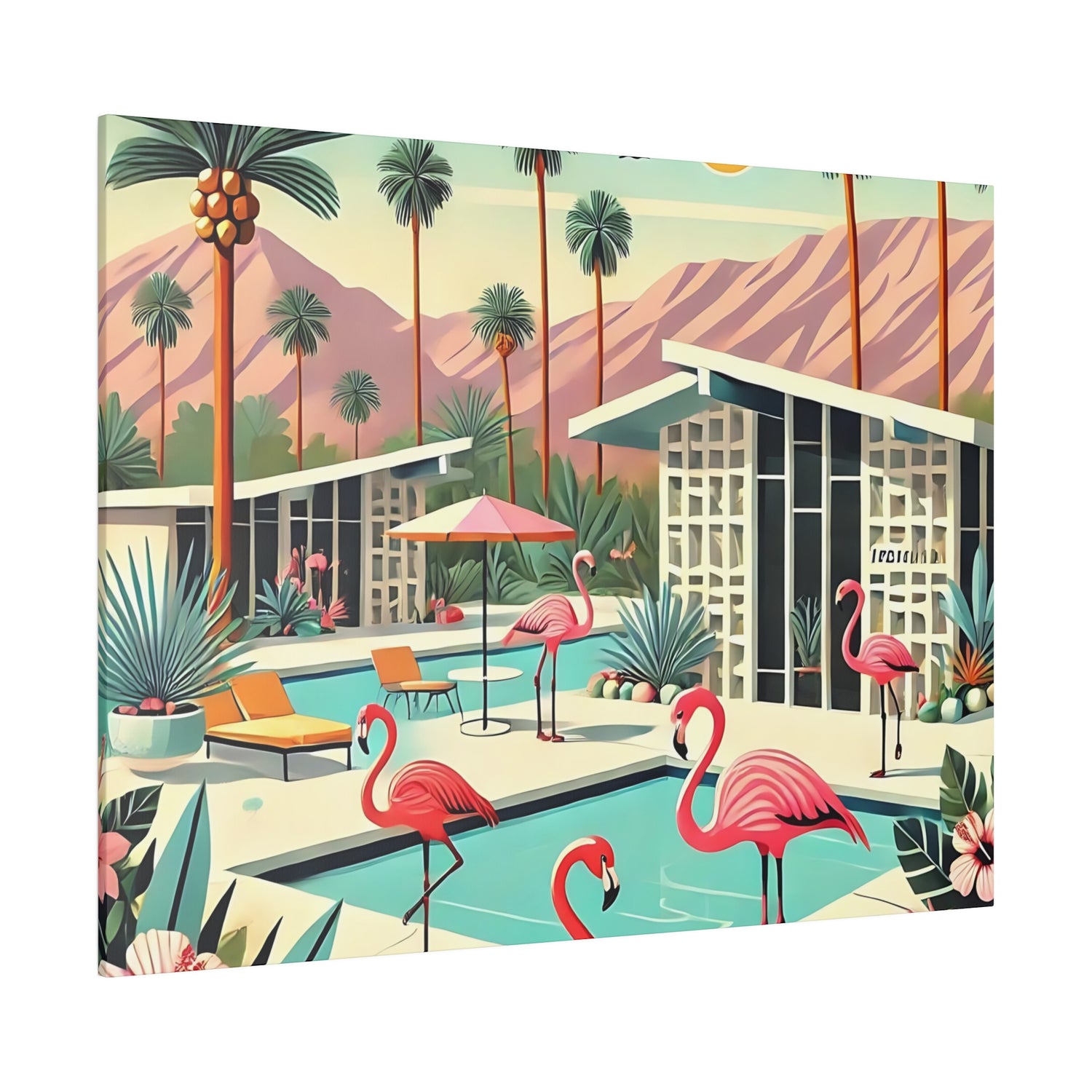 50s Mid Century Modern Wall Art, Palm Springs Flamingo Breeze Block MCM Art - Mid Century Modern Gal
