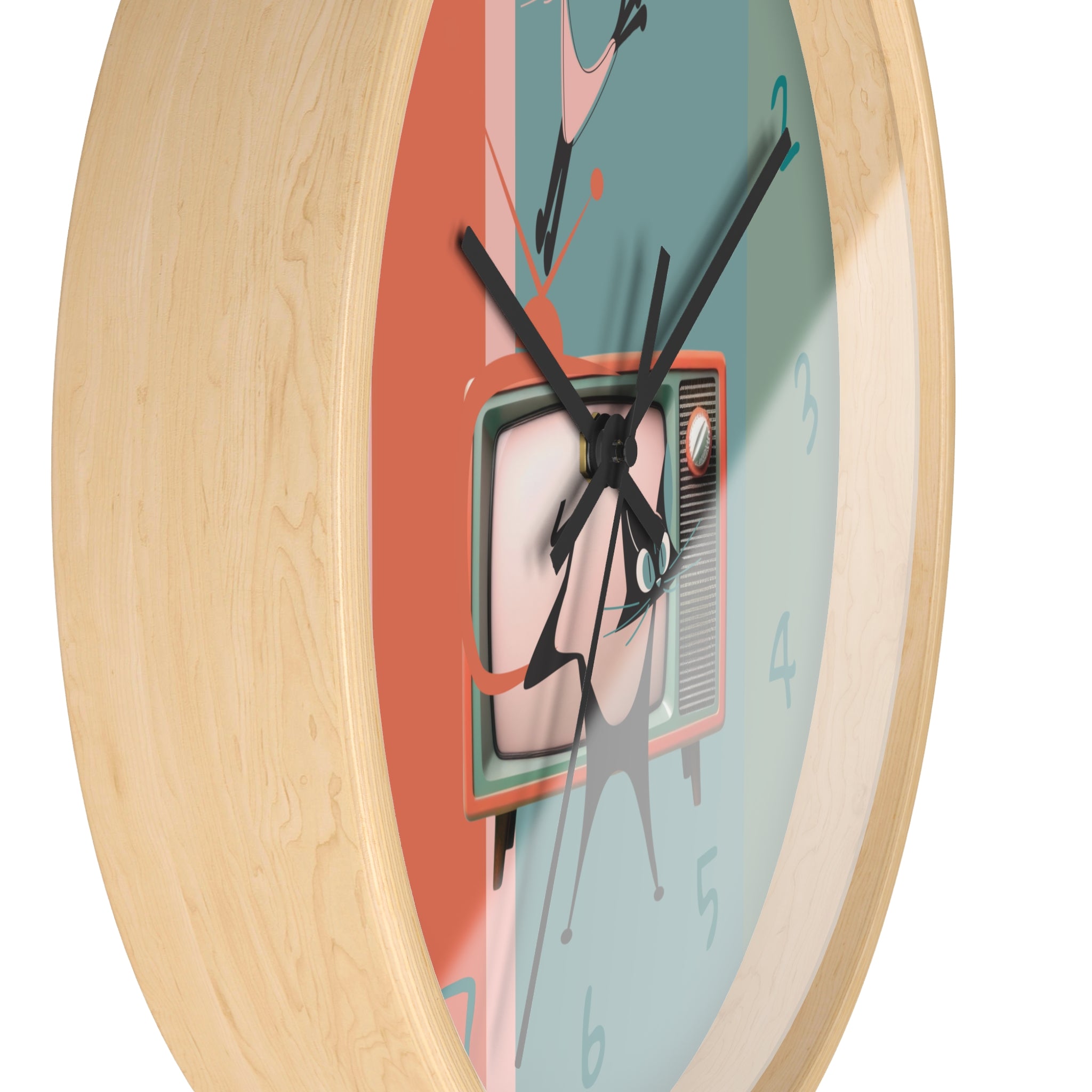 Atomic Cat Wall Clock, Mid Century Modern TV, Kitschy Black Cats, Whimsical Retro Cat Mom Gift For Bedroom, Livingroom, Kitchen - Mid Century Modern Gal
