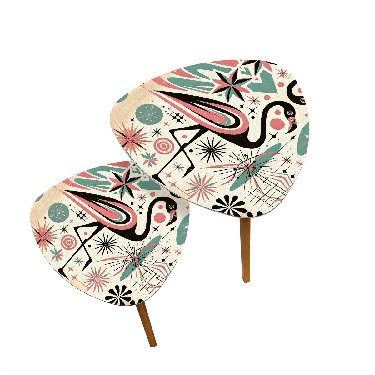 Kitschy 50s Flamingo Mid Century Modern Nesting Tables, Black, Pink, Teal MCM Home Decor - Mid Century Modern Gal