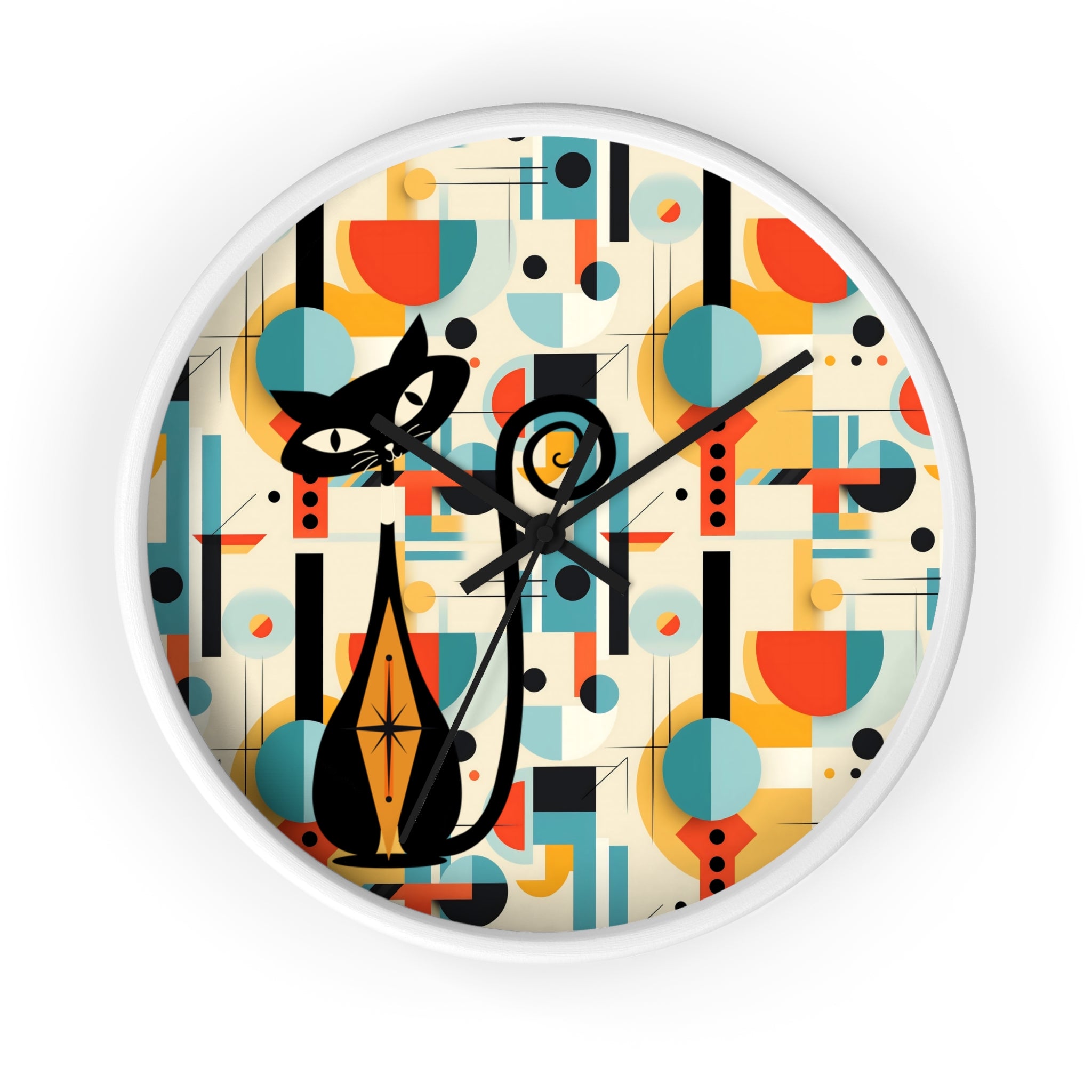 Atomic Cat Wall Clock, Bauhaus Designed Mid Century Modern Style Clock, MCM House Decor, Retro Style Cat Theme Clock - Mid Century Modern Gal