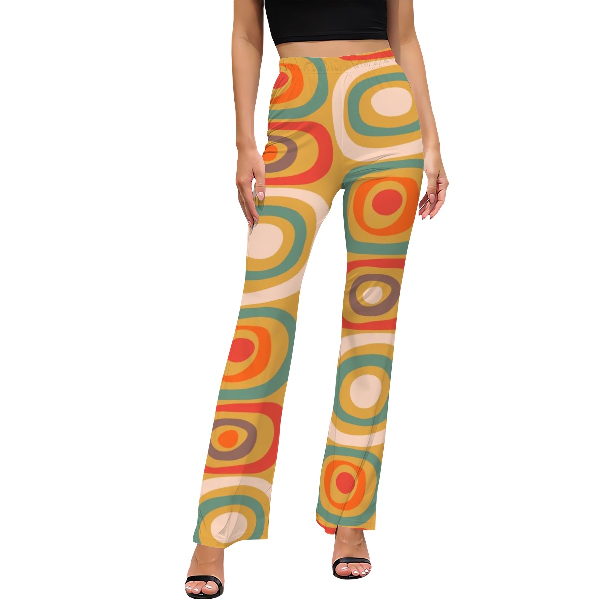 Retro Style Mid Mod Geometric Groovy Designed Flared Pants - Mid Century Modern Gal
