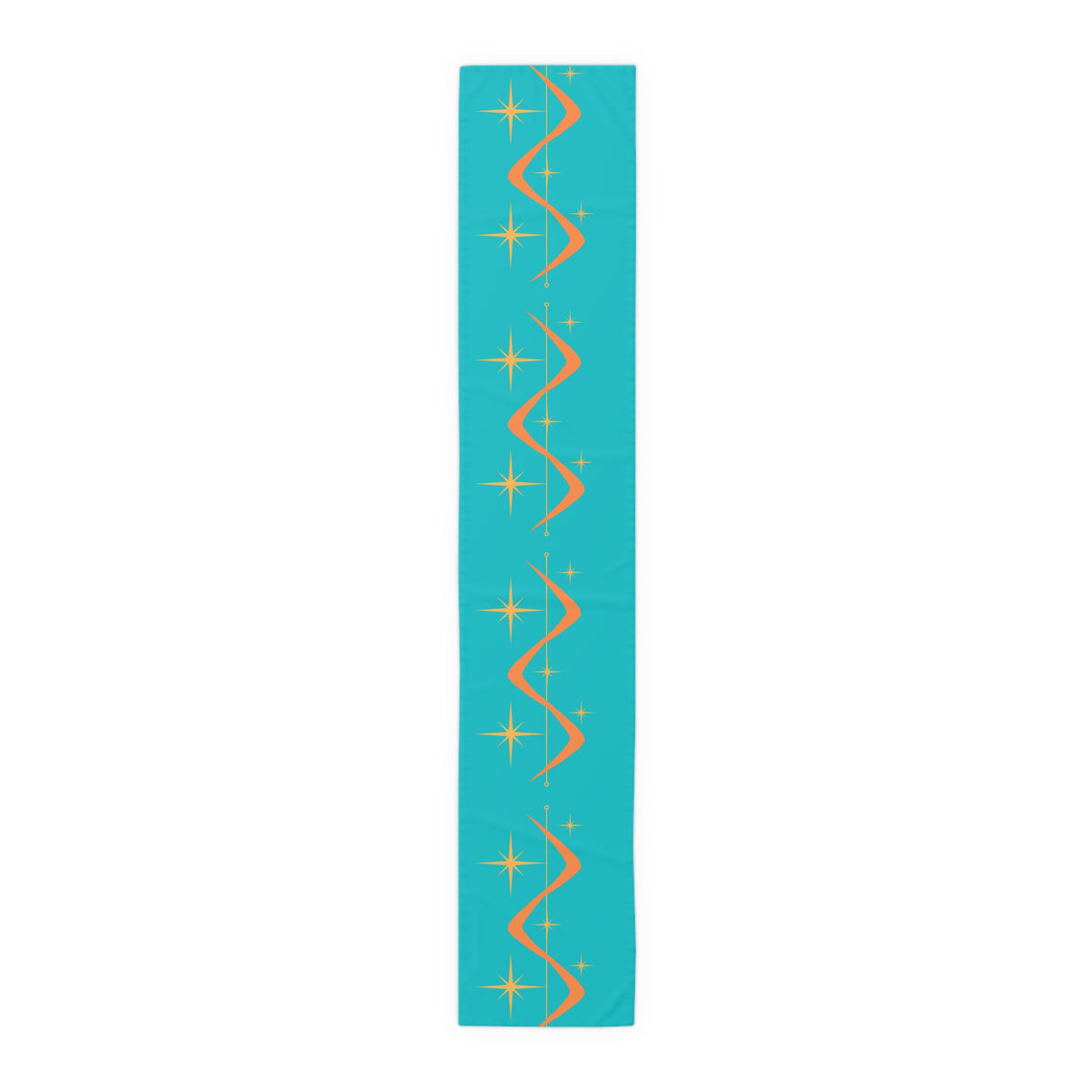 Atomic Boomerang Orange, Turquoise Blue, Yellow Starburst Mid Century Modern MCM Mid Mod Table Runner - Mid Century Modern Gal