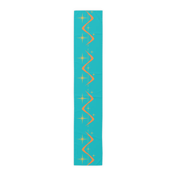 Atomic Boomerang Orange, Turquoise Blue, Yellow Starburst Mid Century Modern MCM Mid Mod Table Runner