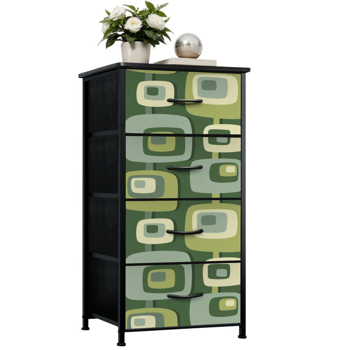 Mid Century Modern, Geometric, Groovy Green, Beige, Abstract, 60s 70s Retro, Mid Mod, MCM 4-Drawer Dresser - Mid Century Modern Gal