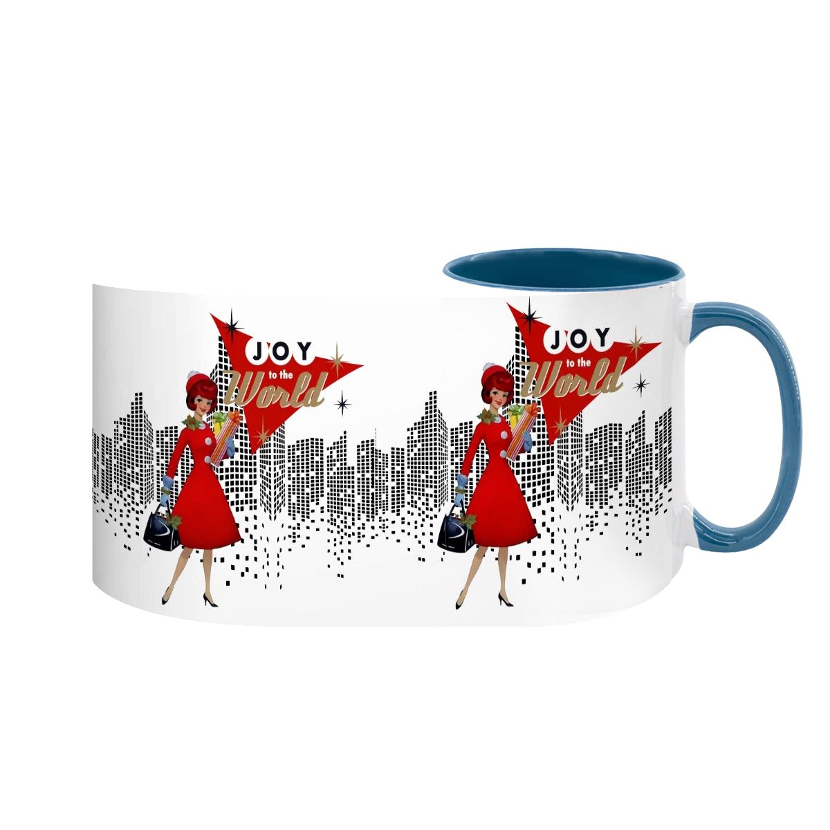 Mid Century Modern Christmas Joy To The World Mod Gal Cityscape Holiday Mug