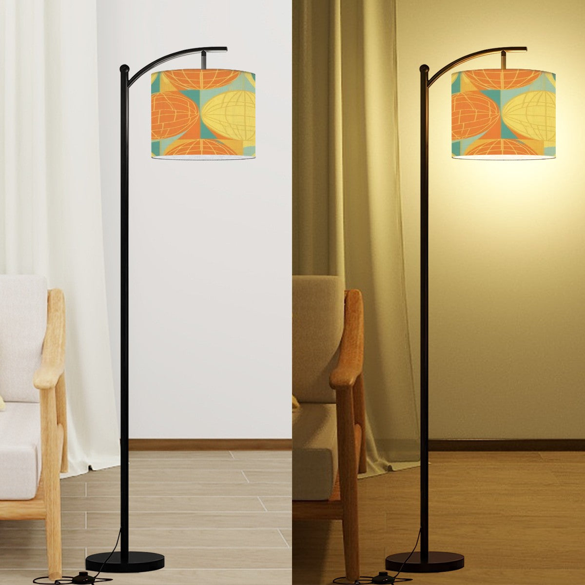 Mid Century Modern Atomic Space Arc Floor Lamp, Orange, Yellow, Teal MCM Floor Lighting - Mid Century Modern Gal