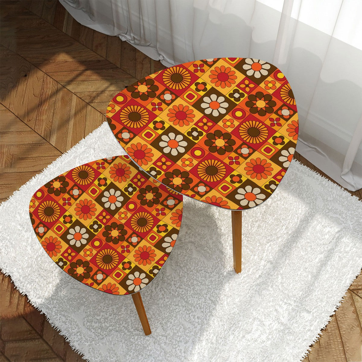 Groovy 70s Retro Flower Power Mod Nesting Tables - Mid Century Modern Gal