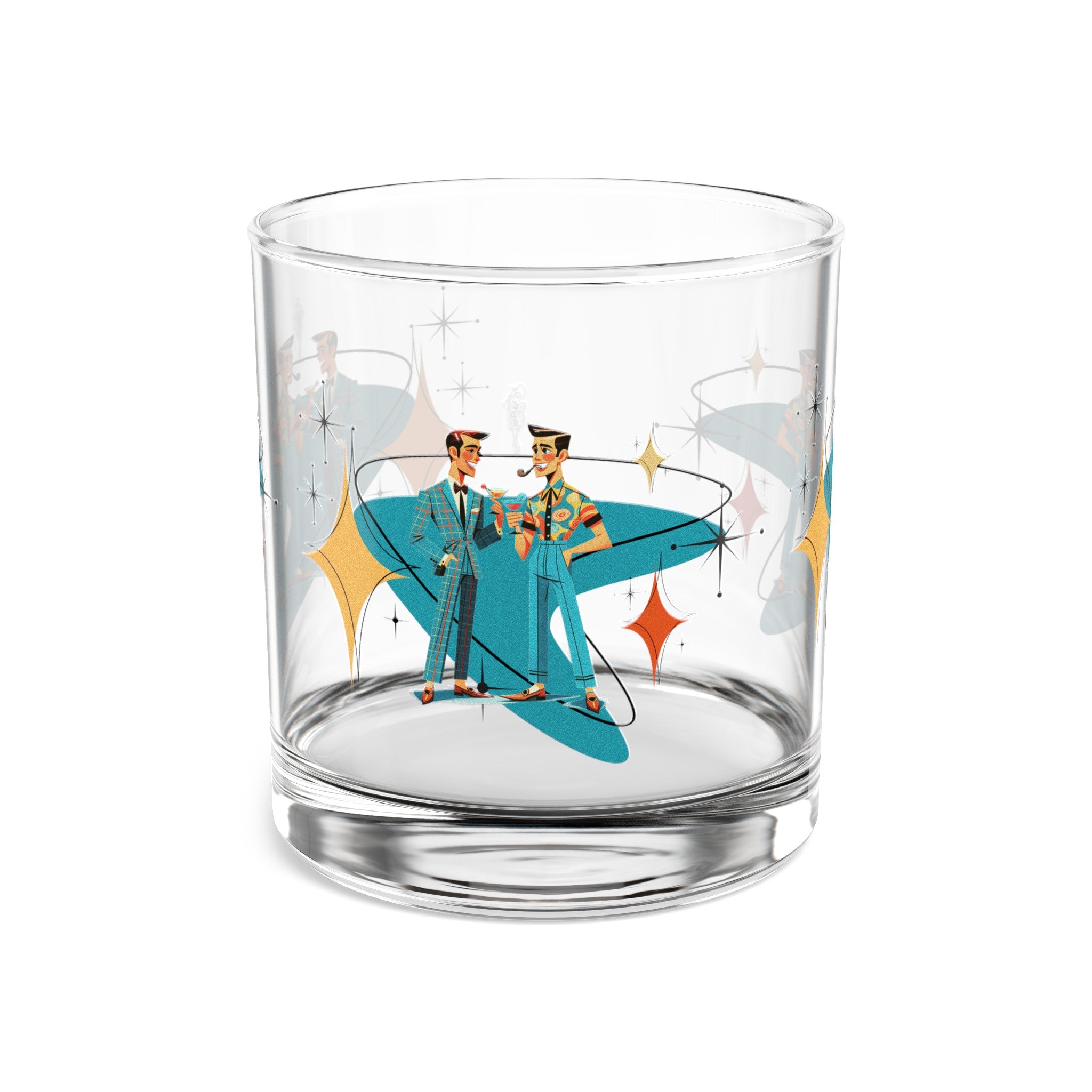 Mid Century Modern Dapper Men, Gay Couple, Bourbon Whiskey MCM Barware, 10oz - Mid Century Modern Gal