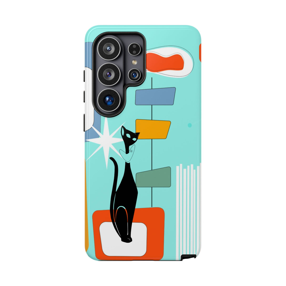 Atomic Cat, Mid Mod Aqua Blue, Geometric, Samsung, Google Pixel, Apple iPhone Tough Cases - Mid Century Modern Gal