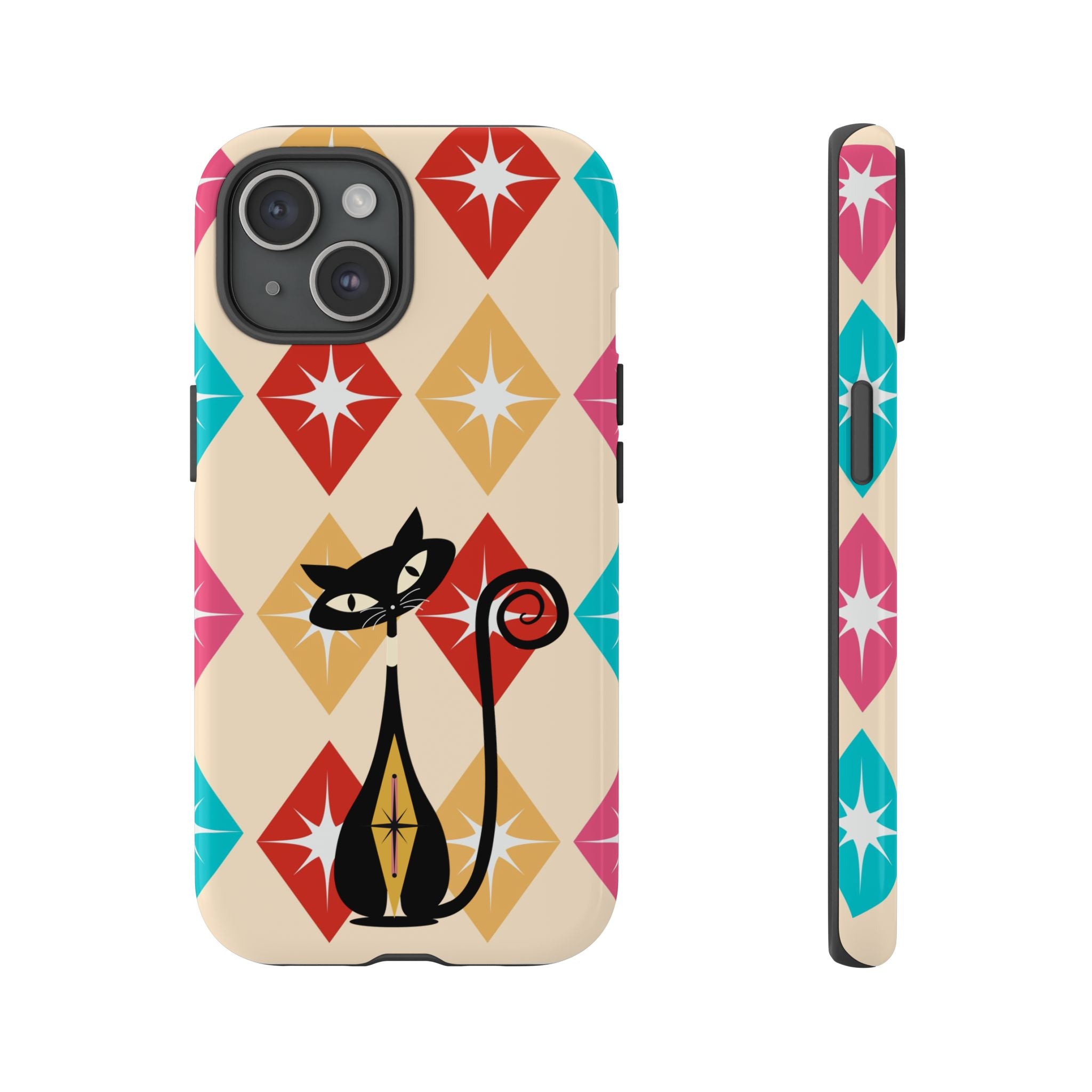 Mid Century Modern Atomic Cat, Atomic 50s Diamonds Retro Phone Tough Cases - Mid Century Modern Gal