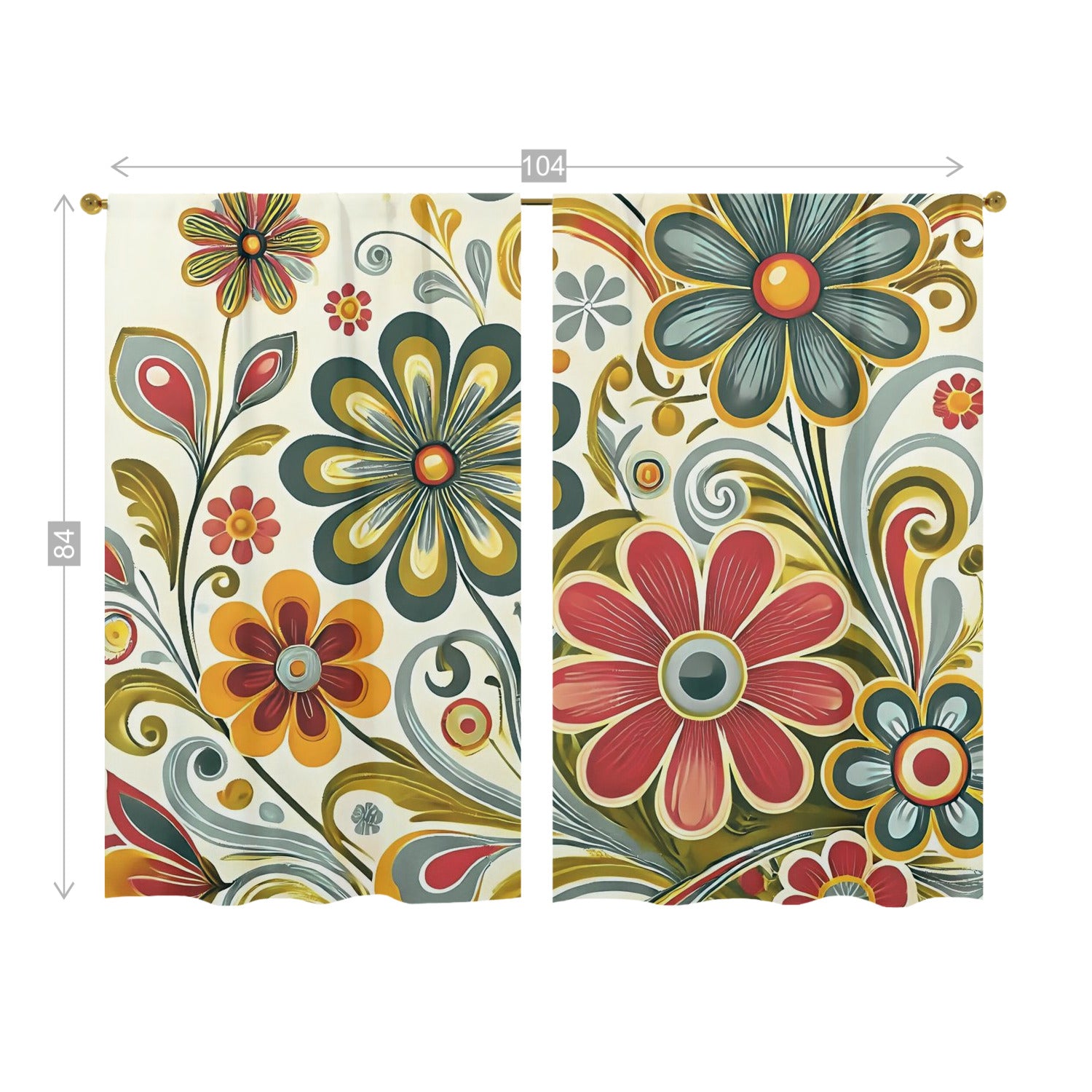 Retro Floral Mid Mod Colorful Funky Fun Window Curtains (two panels) - Mid Century Modern Gal