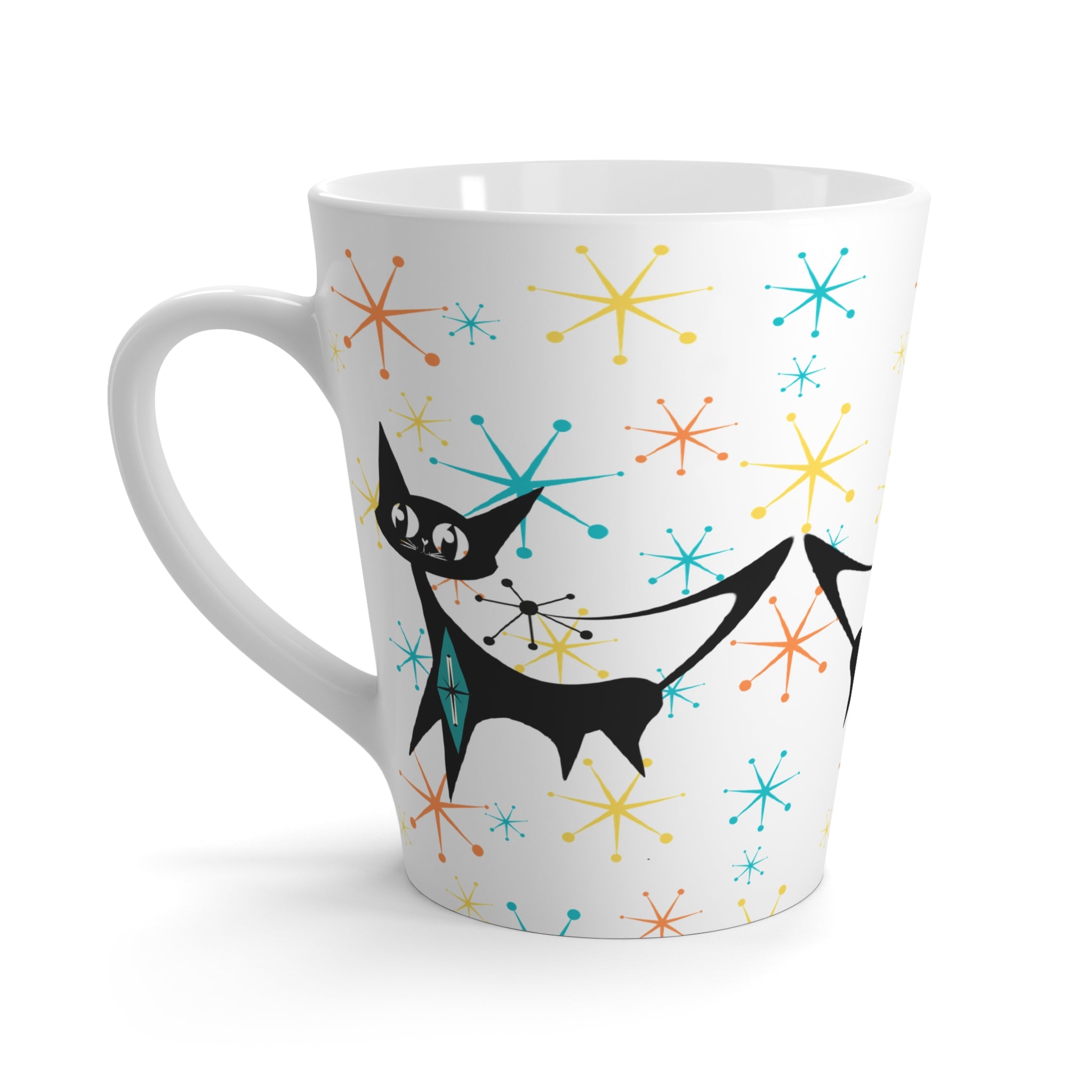 Atomic Cat Starburst Retro Coffee Latte Mug - Mid Century Modern Gal