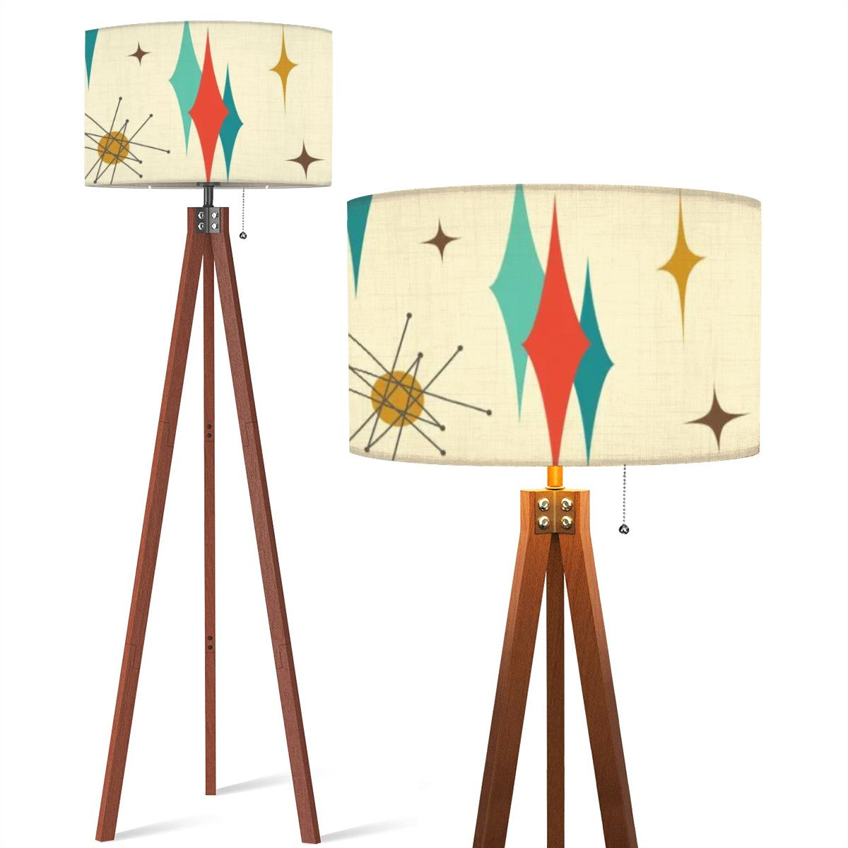 Franciscan Starburst Mid Century Modern Drum Shade Tripod Floor Lamp (Made in USA) - Mid Century Modern Gal