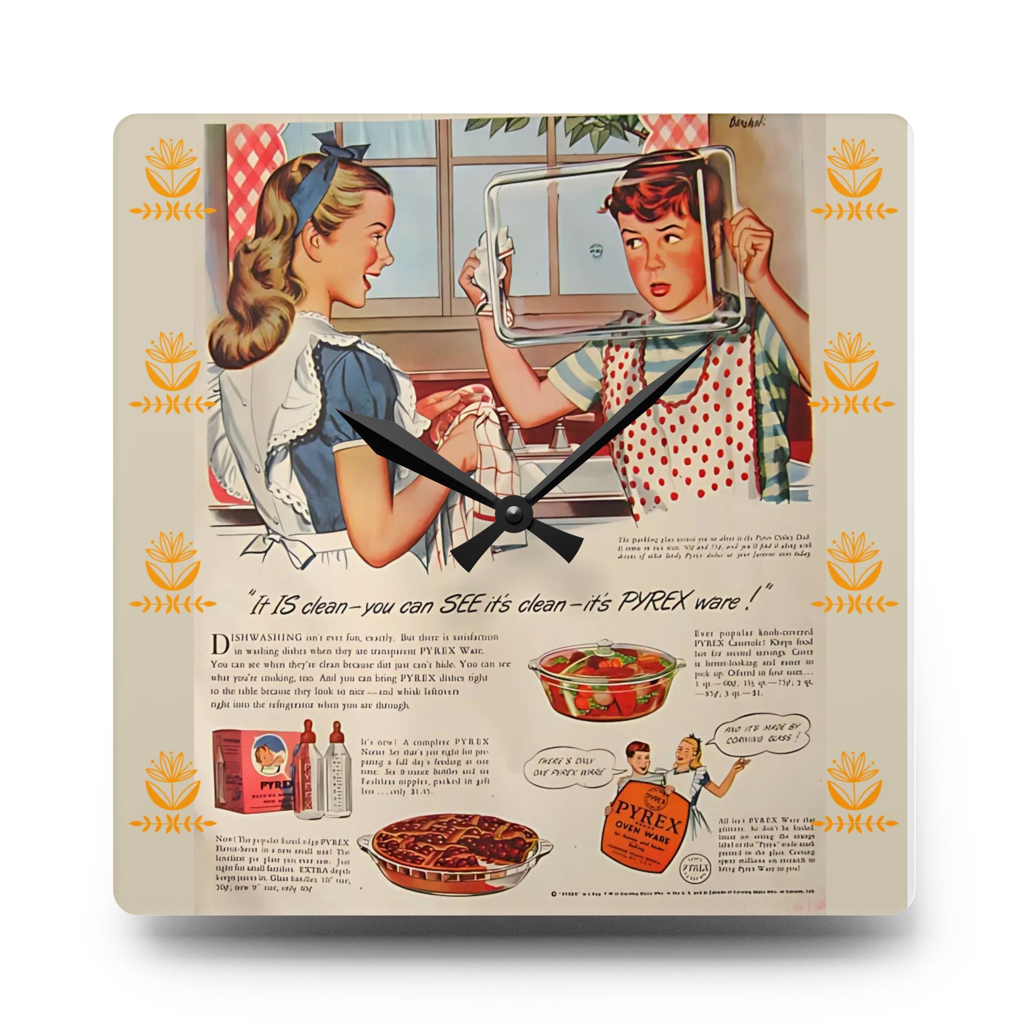 Vintage Kitchen Pyrex Ad Retro Wall Clock - Mid Century Modern Gal