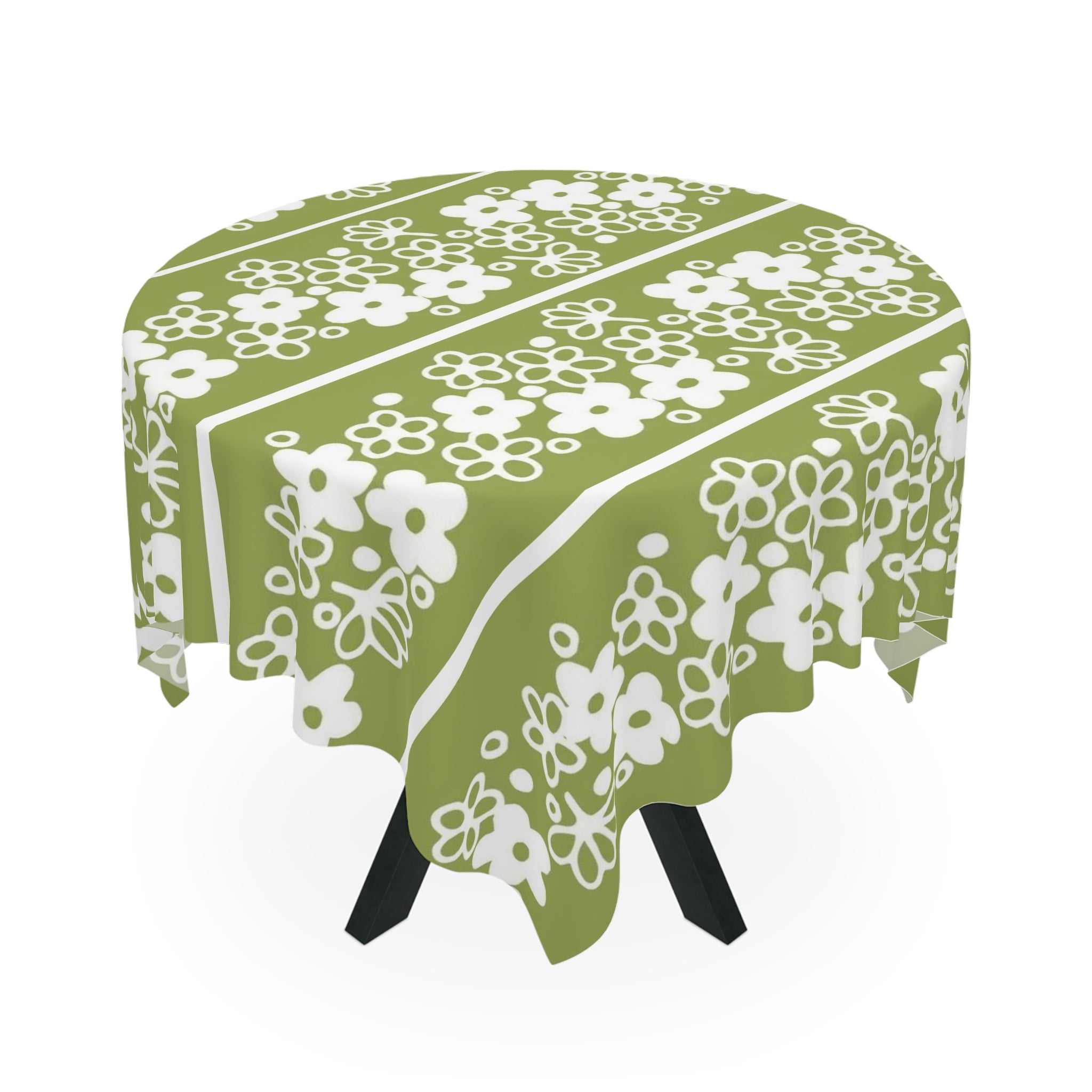 Spring Blossom Pyrex Daisy, Green Retro Tablecloth - Mid Century Modern Gal