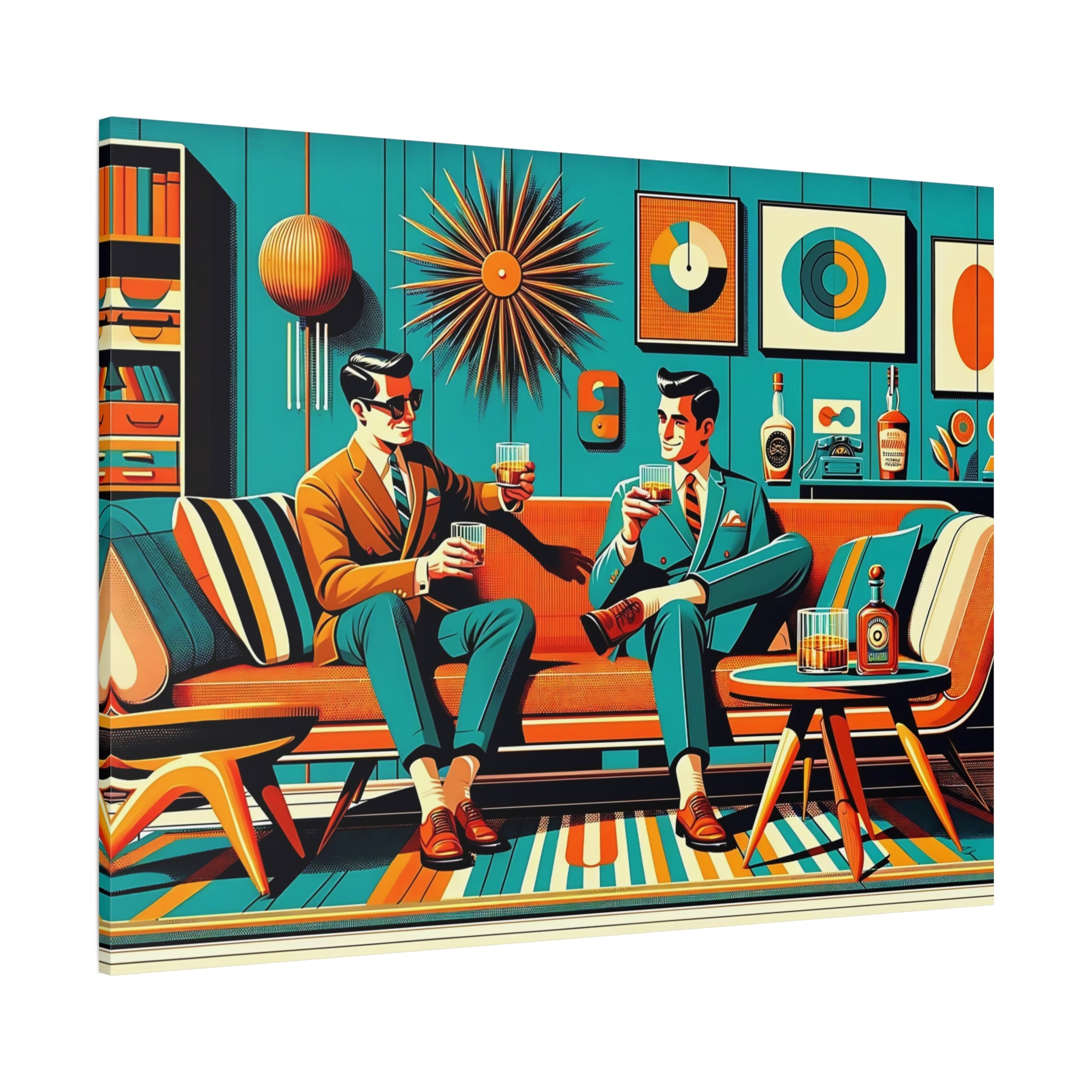 Mid Century Modern Mod Men, Bourbon Drinkers MCM Barware Lounge Wall Art - Mid Century Modern Gal