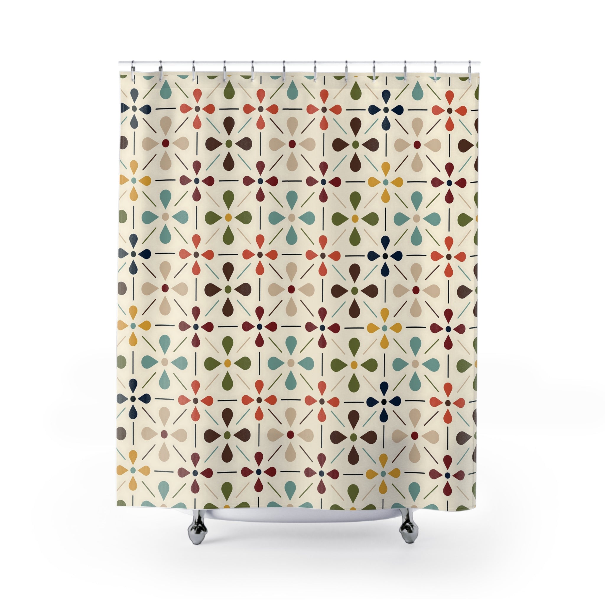 Scandinavian Floral Mid Century Modern Shower Curtain - Vintage-Inspired Bathroom Decor - Mid Century Modern Gal