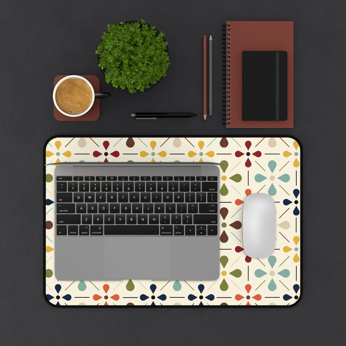 Mid Century Modern Scandinavian Flower, Mod Multi Color Desk Mat - Mid Century Modern Gal