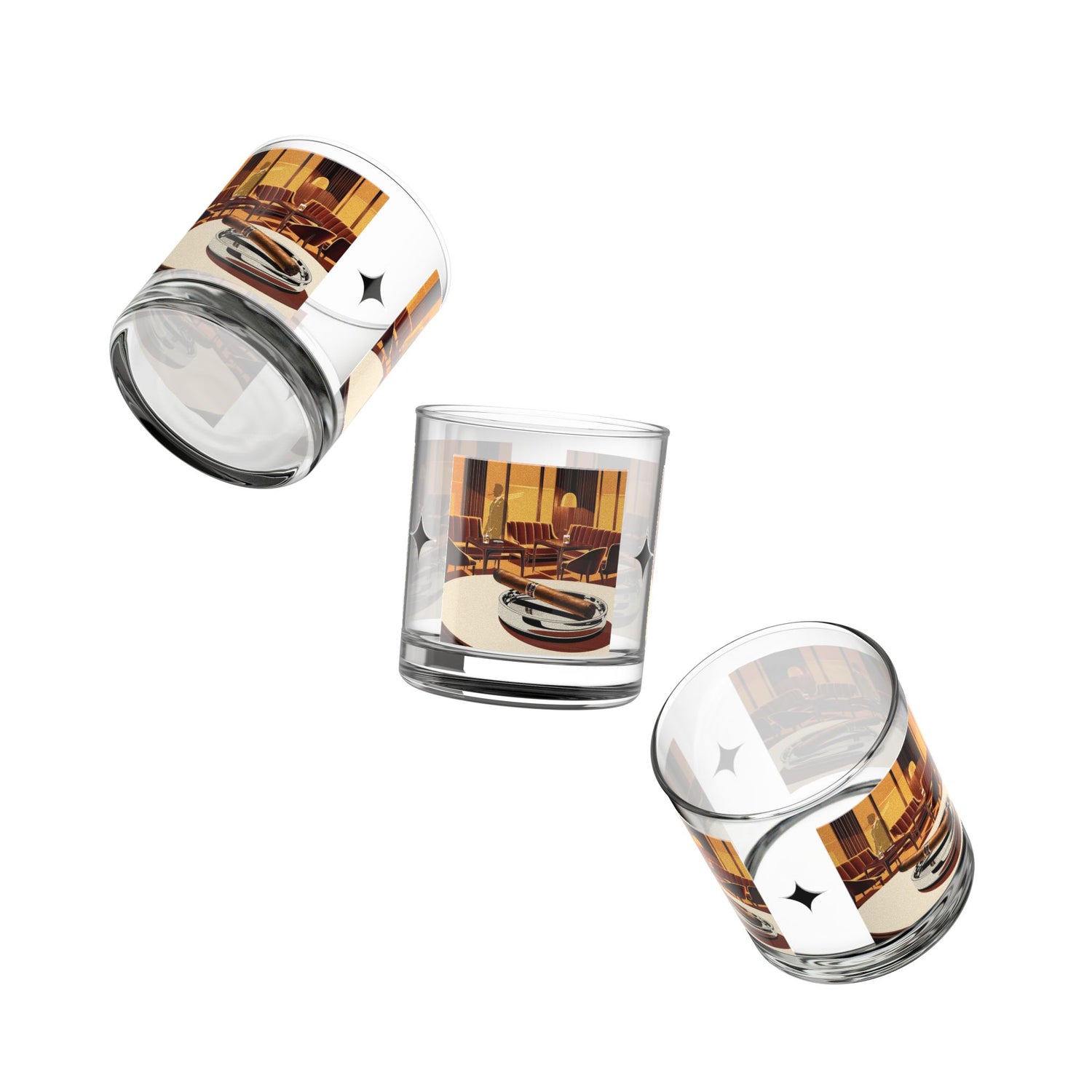Modern Dude Bourbon Cigar Lounge Vintage-Inspired Rocks Glass 10oz - Perfect for Home Bars and Gift Giving - Mid Century Modern Gal