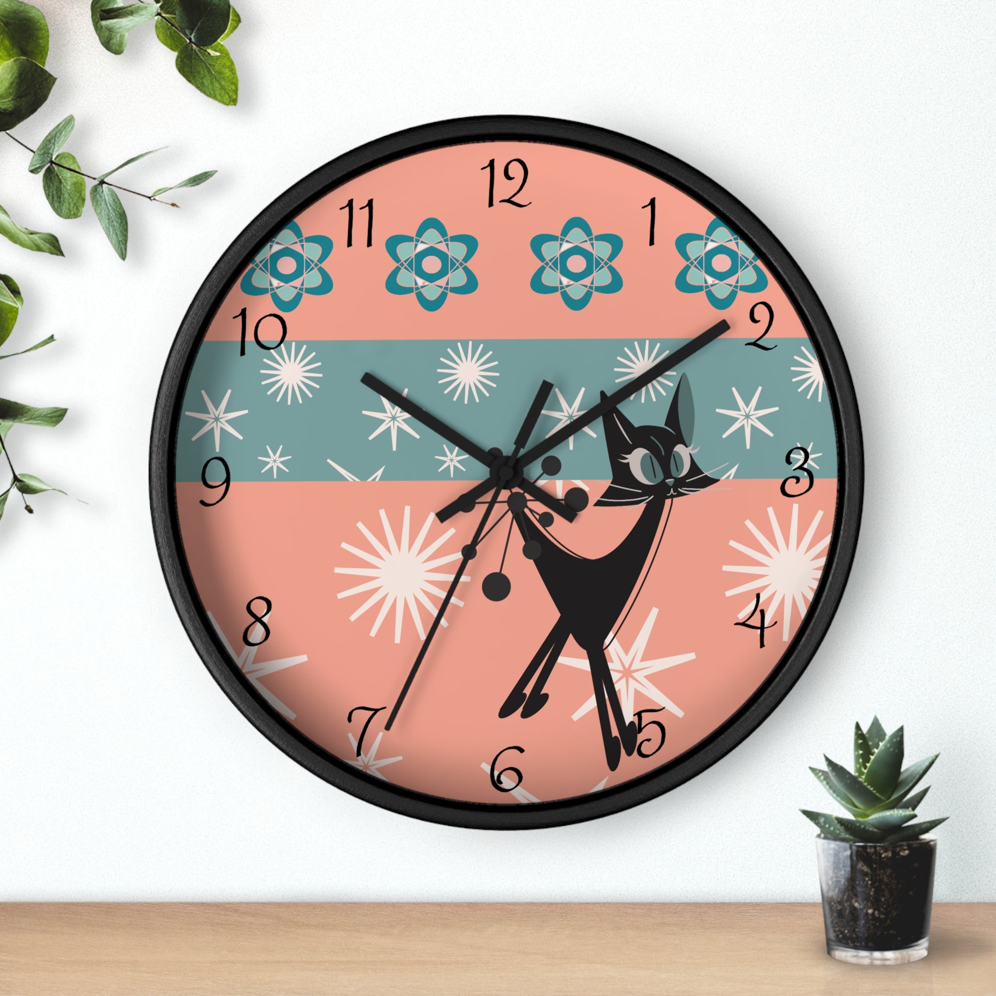 Atomic Cat Wall Clock, Mid Century Modern Kitschy 50s Style, Livingroom, Bedroom, Kitchen MCM Wall Clock - Mid Century Modern Gal