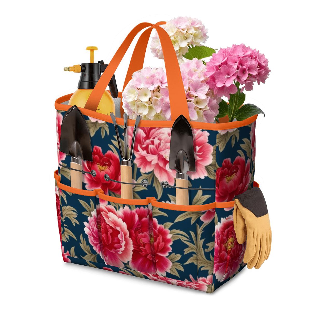 Modern Chinoiserie Royal Blue, Pink Red Floral Garden Tool Bag - Mid Century Modern Gal