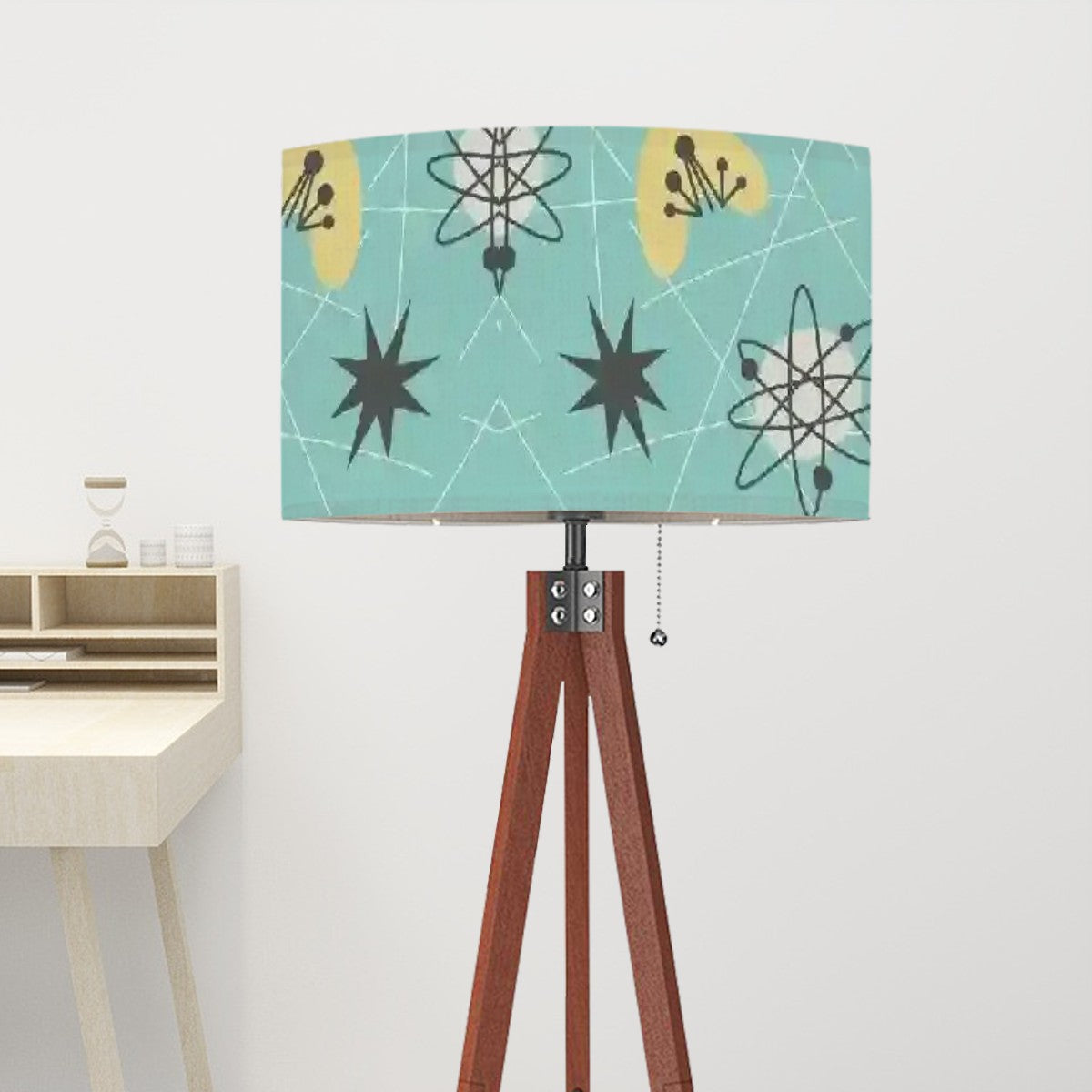 Mid Century Modern Atomic Space Age, Aqua Yellow Starburst Tripod Floor Lamp - Mid Century Modern Gal