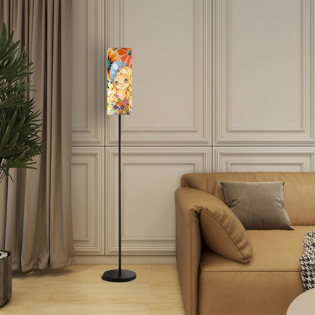 1960s 70s Big Eyed Girl Lamp, Flower Power Hippie Mod Slim Floor Lamp - Mid Century Modern Gal