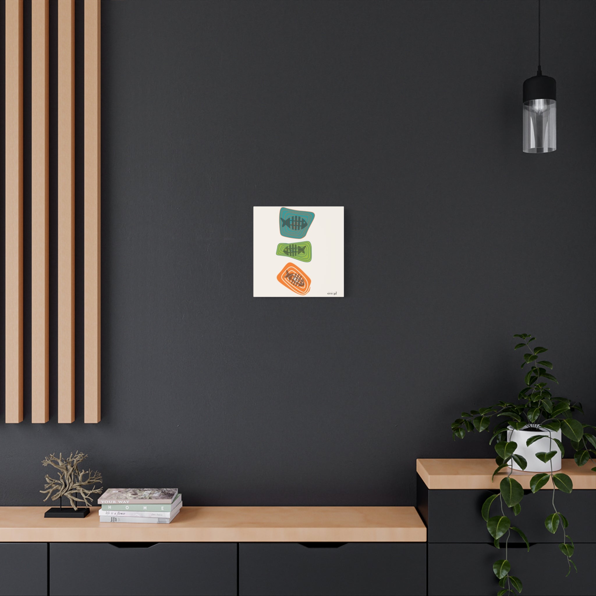 Mid Century Modern Fish Art, Colorful Abstract Fish Wall Art Canvas - Modern Home Decor - Mid Century Modern Gal