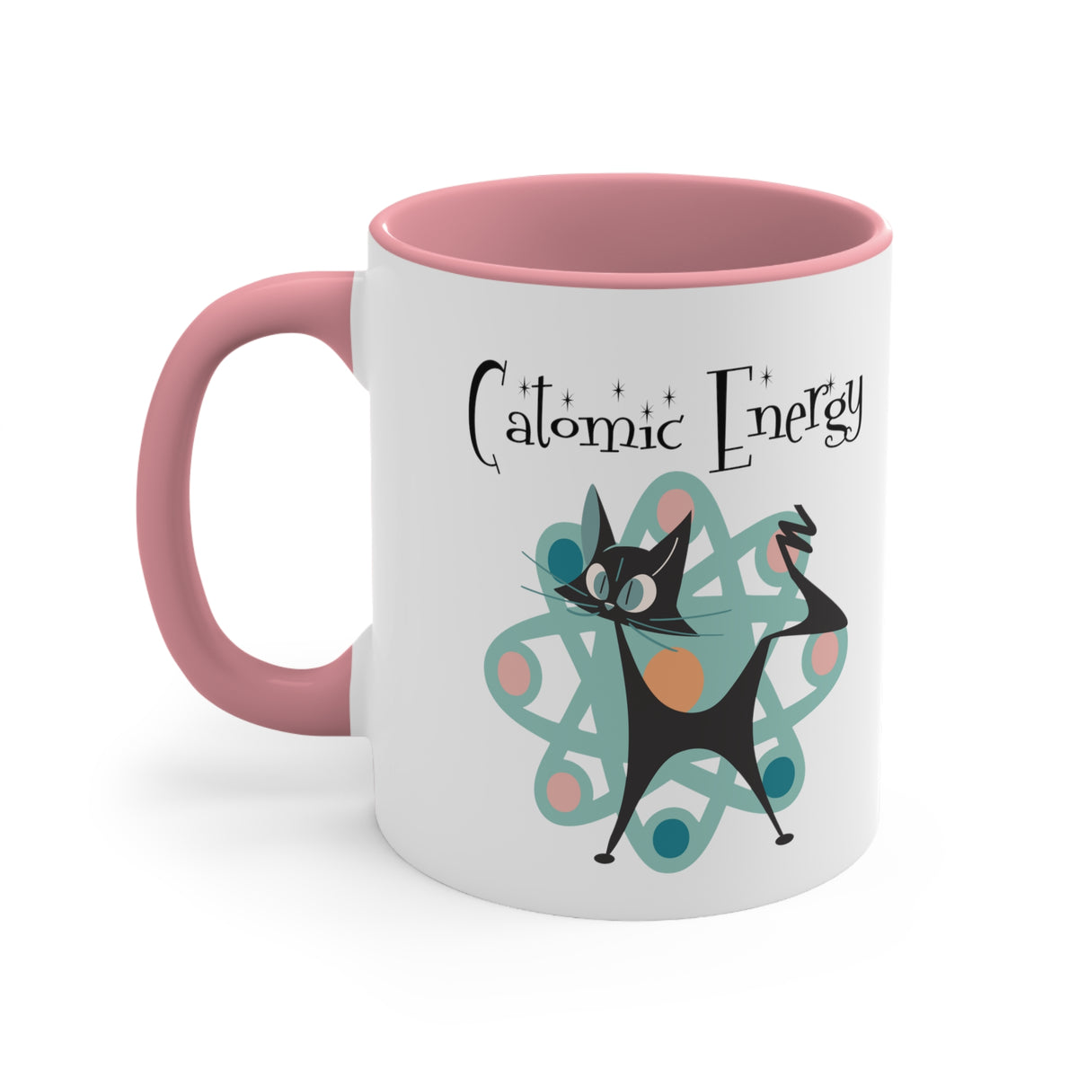 Atomic Cat Coffee Mug, Funny, Quirky Mid Century Modern Atom, Space Age Catomic Energy Coffee Lover Coffee Mug Gift - Mid Century Modern Gal