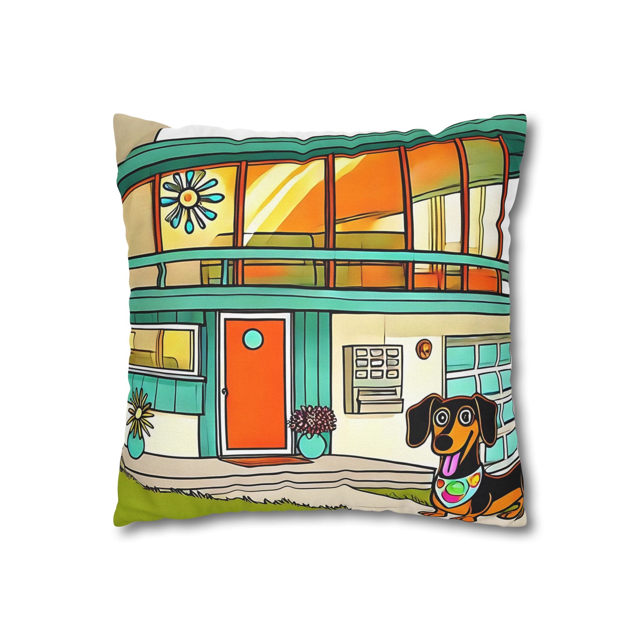 Doxie Dog Dwelling, Kitschy Mid Century Modern Pillow COVER Only - Mid Century Modern Gal