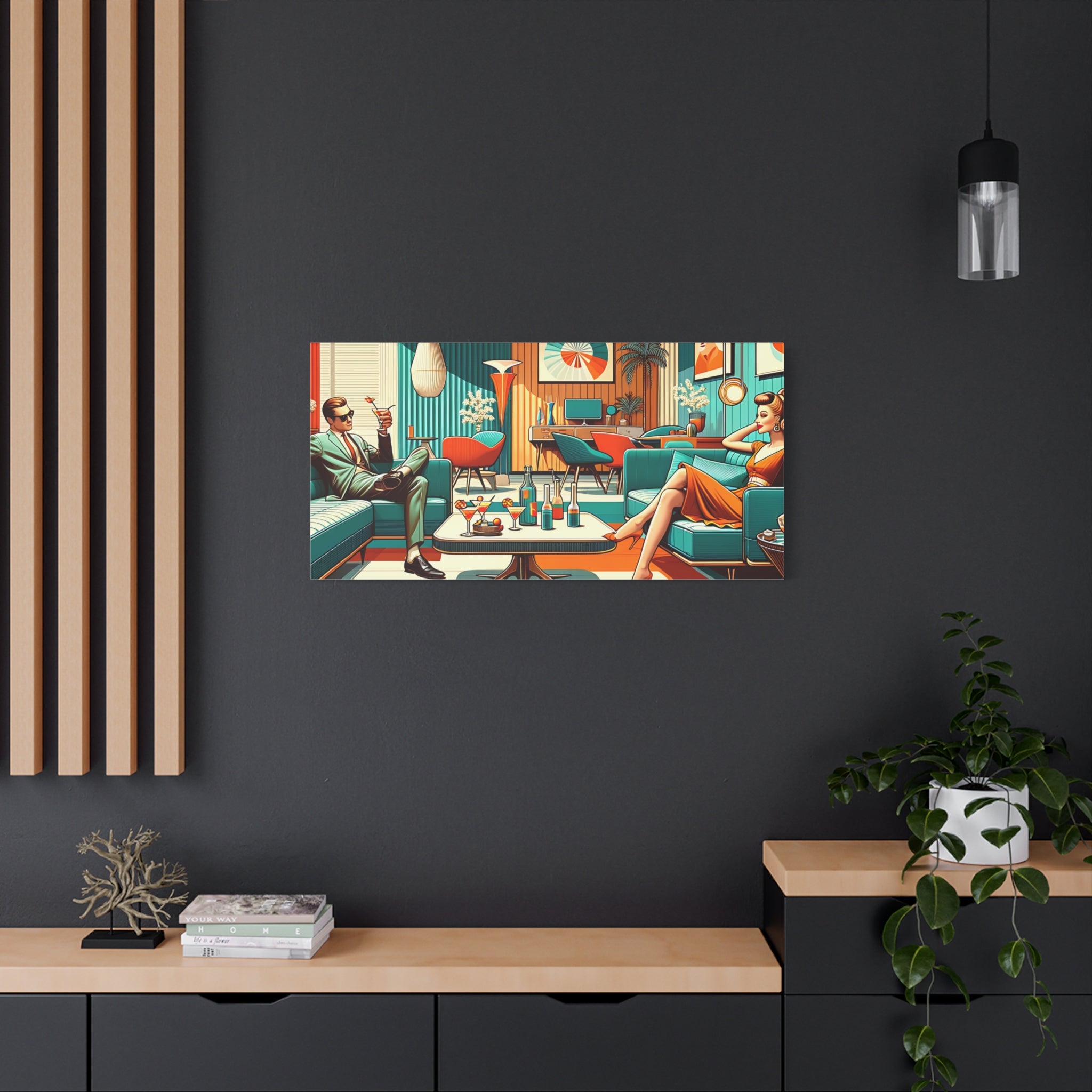 Retro Chic Canvas Art | Vintage Lounge Decor, Mid-Century Home, Wall Art for Living Room, Cocktail Party Vibe, Gift for Her - Mid Century Modern Gal