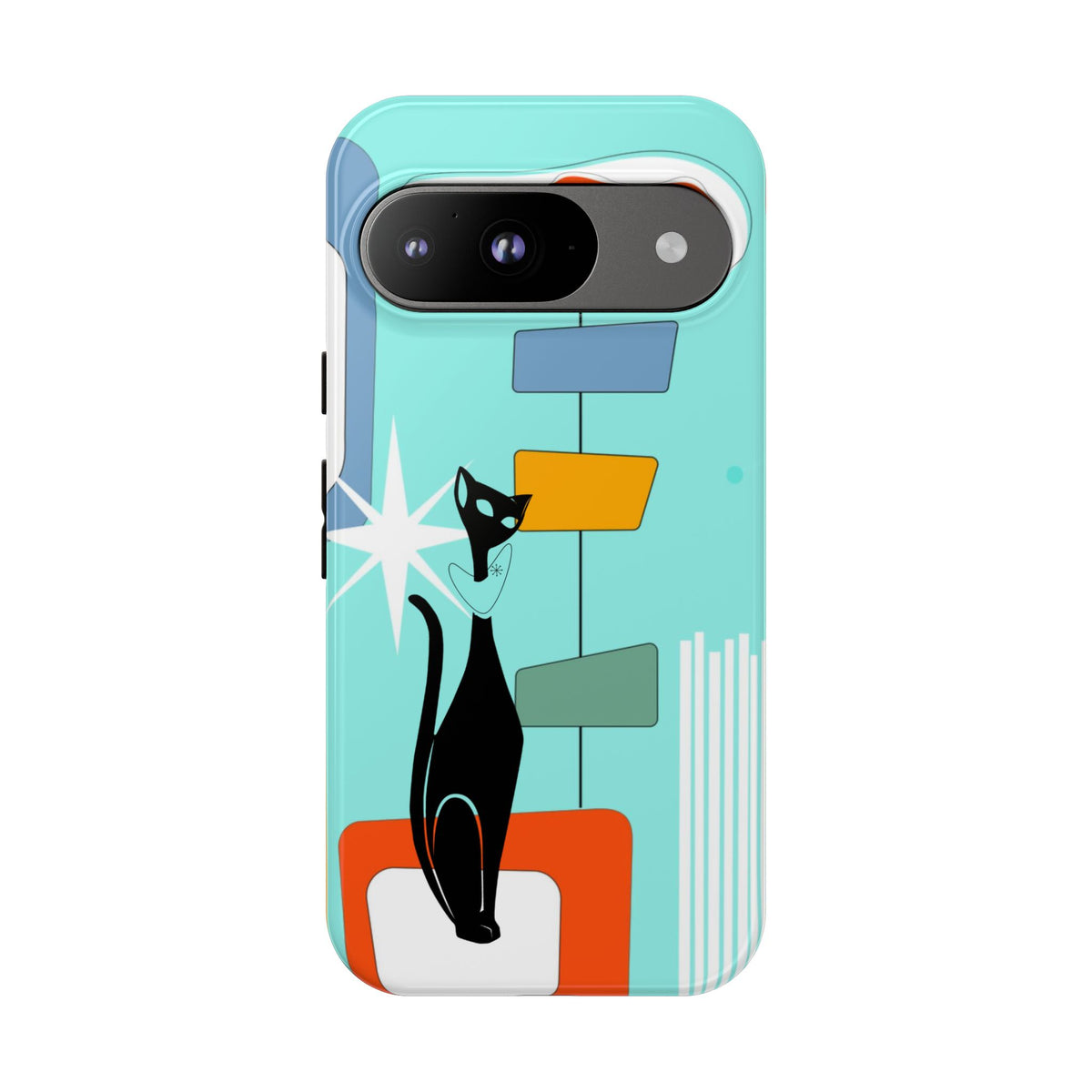 Atomic Cat, Mid Mod Aqua Blue, Geometric, Samsung, Google Pixel, Apple iPhone Tough Cases