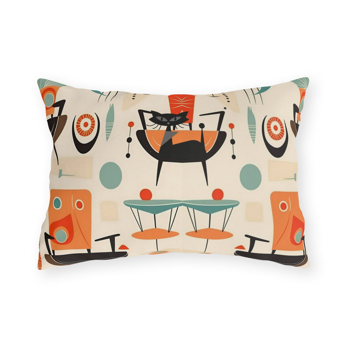 Mid Century Modern Atomic Cat, Mid Mod Party Outdoor Pillows - Mid Century Modern Gal