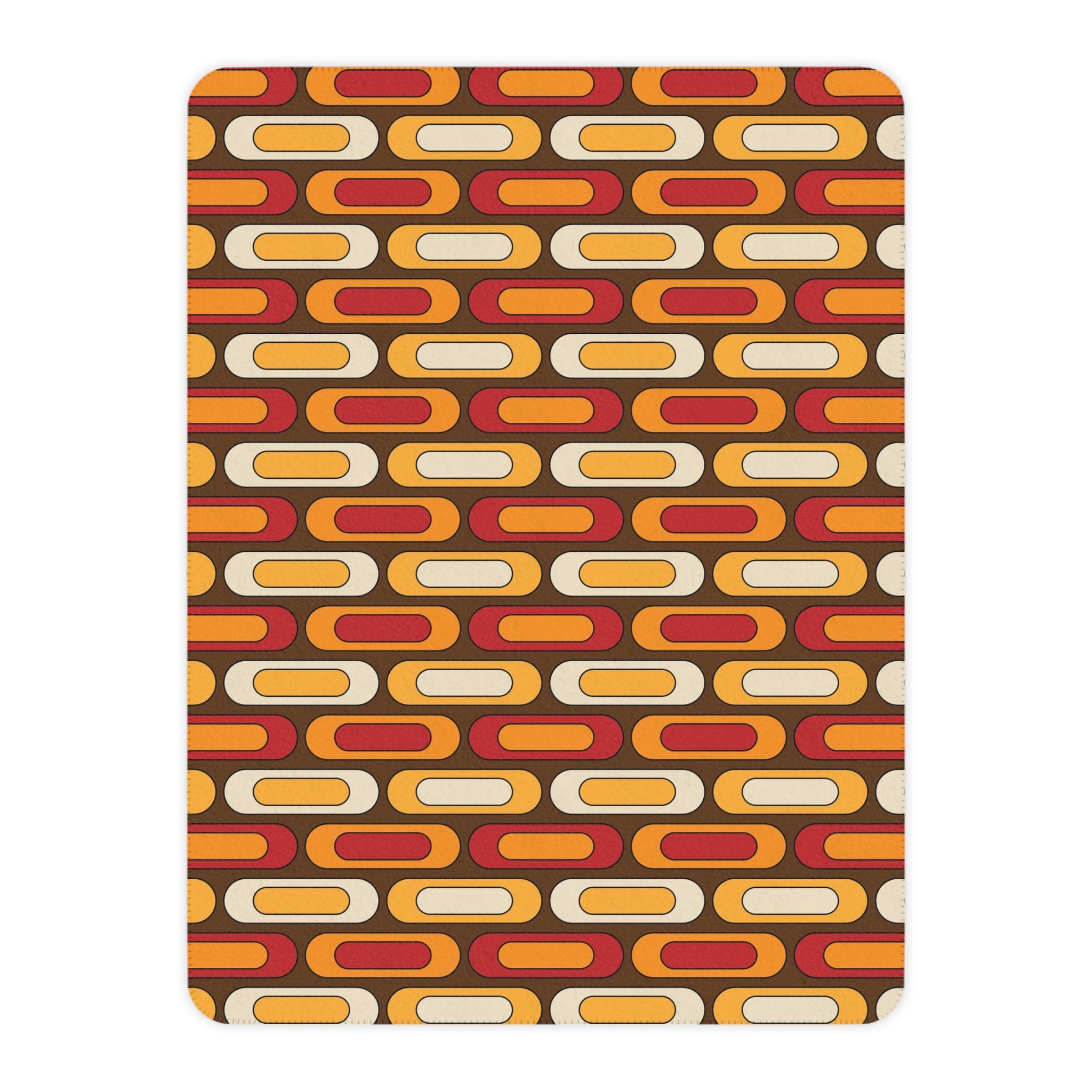 Mid Century Modern Blanket, Geometric Brown, Mustard Yellow, Burnt Red Cozy Retro Tan Sherpa Blanket - Mid Century Modern Gal