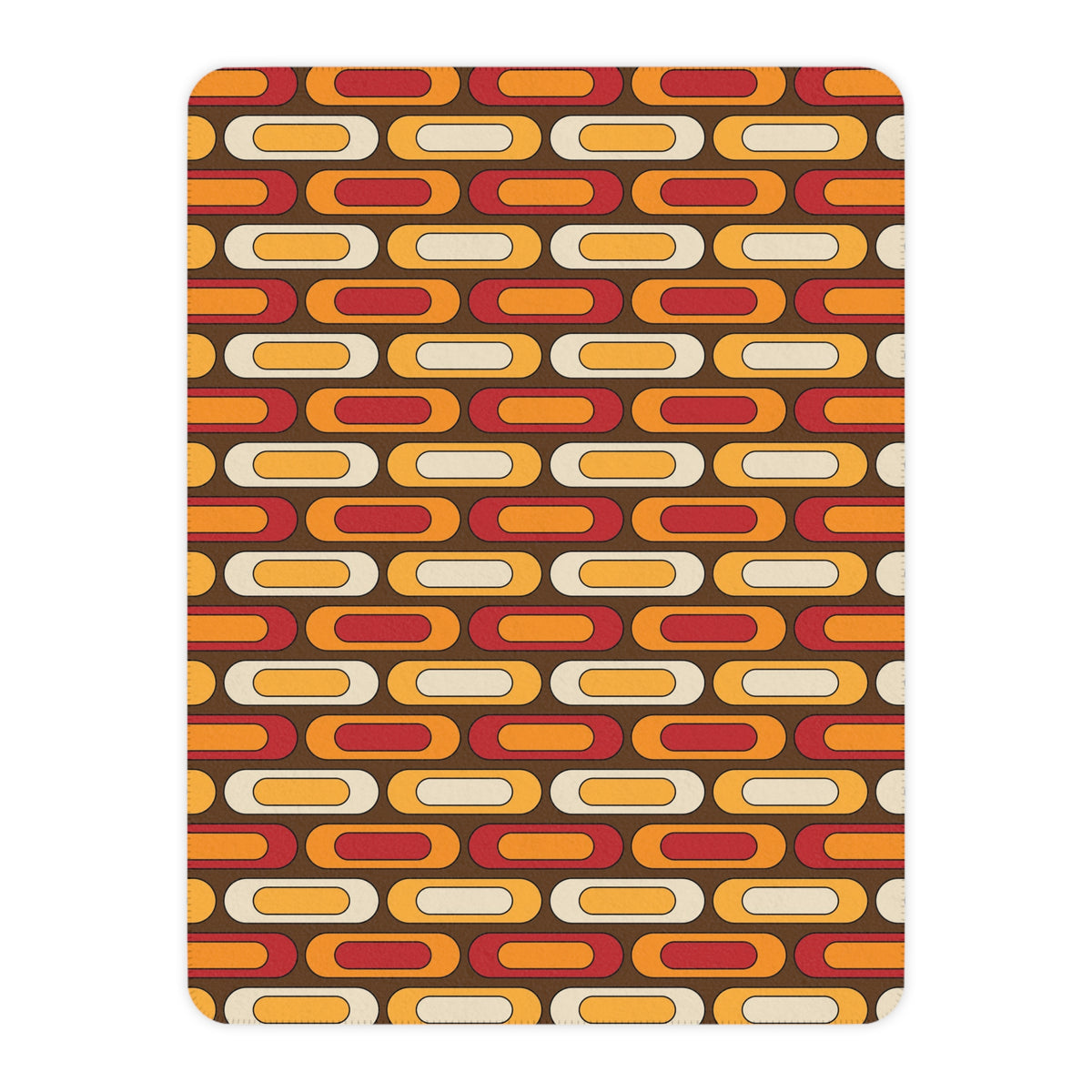 Mid Century Modern Blanket, Geometric Brown, Mustard Yellow, Burnt Red Cozy Retro Tan Sherpa Blanket - Mid Century Modern Gal