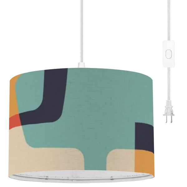 Mid Century Modern Hanging Light Fixture, Drum Shade Mod Geometric Designed