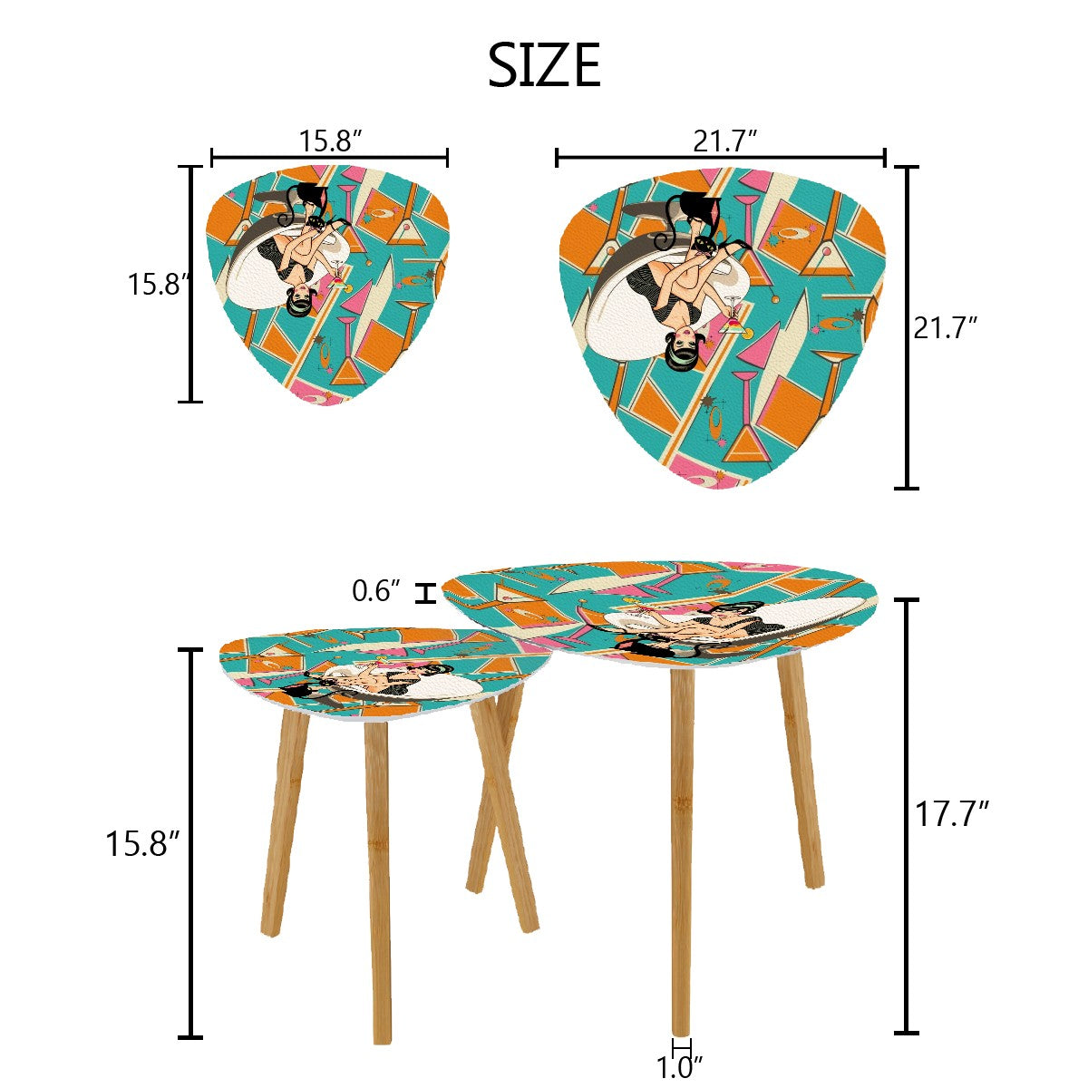 Atomic Cocktail Mid Century Modern Nesting Tables, Kitschy Mod Atomic Cat, Retro Gal, MCM Furniture - Mid Century Modern Gal