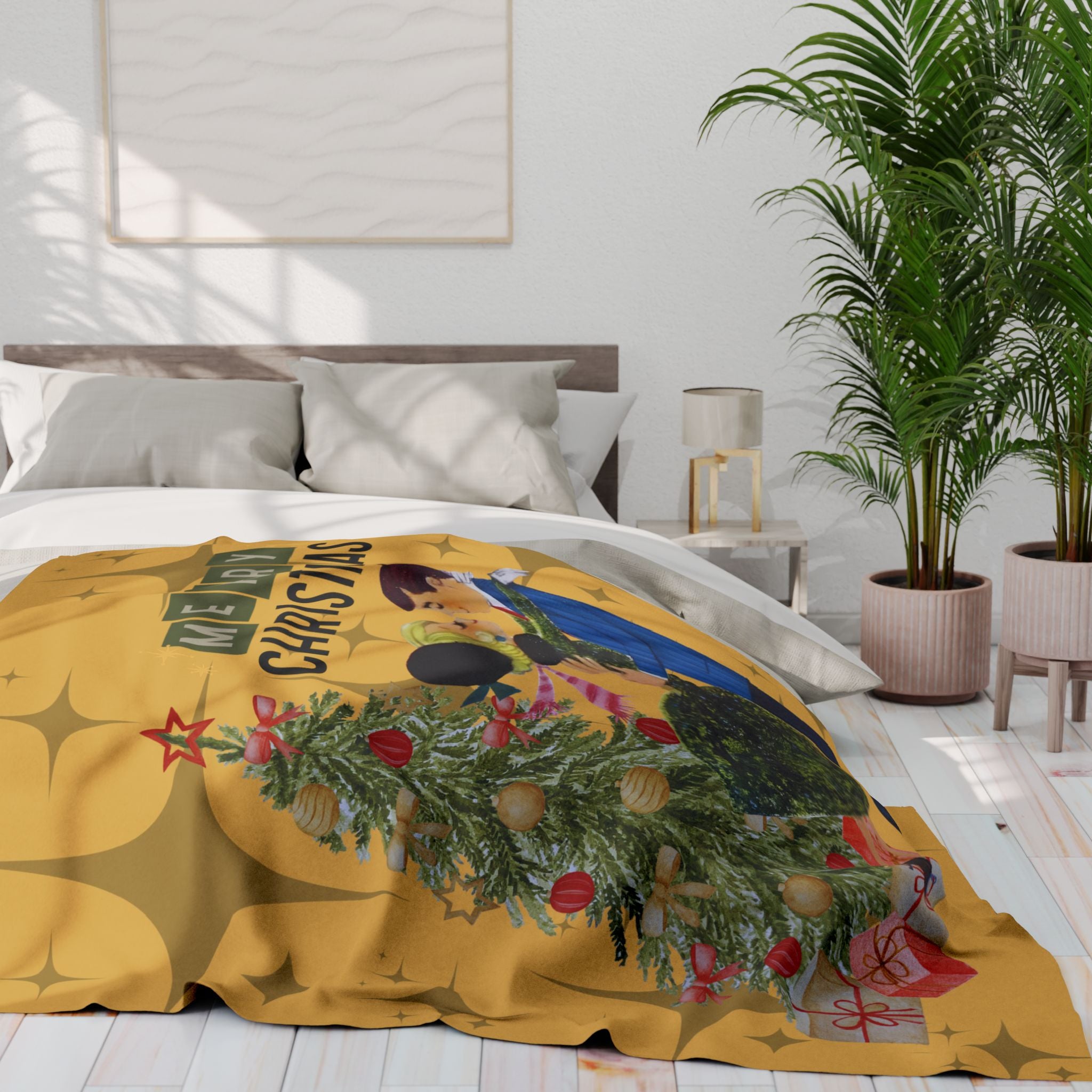 Retro Holiday Kitsch, Vintage Christmas Fleece Blanket - Merry Christmas Holiday Throw - Mid Century Modern Gal