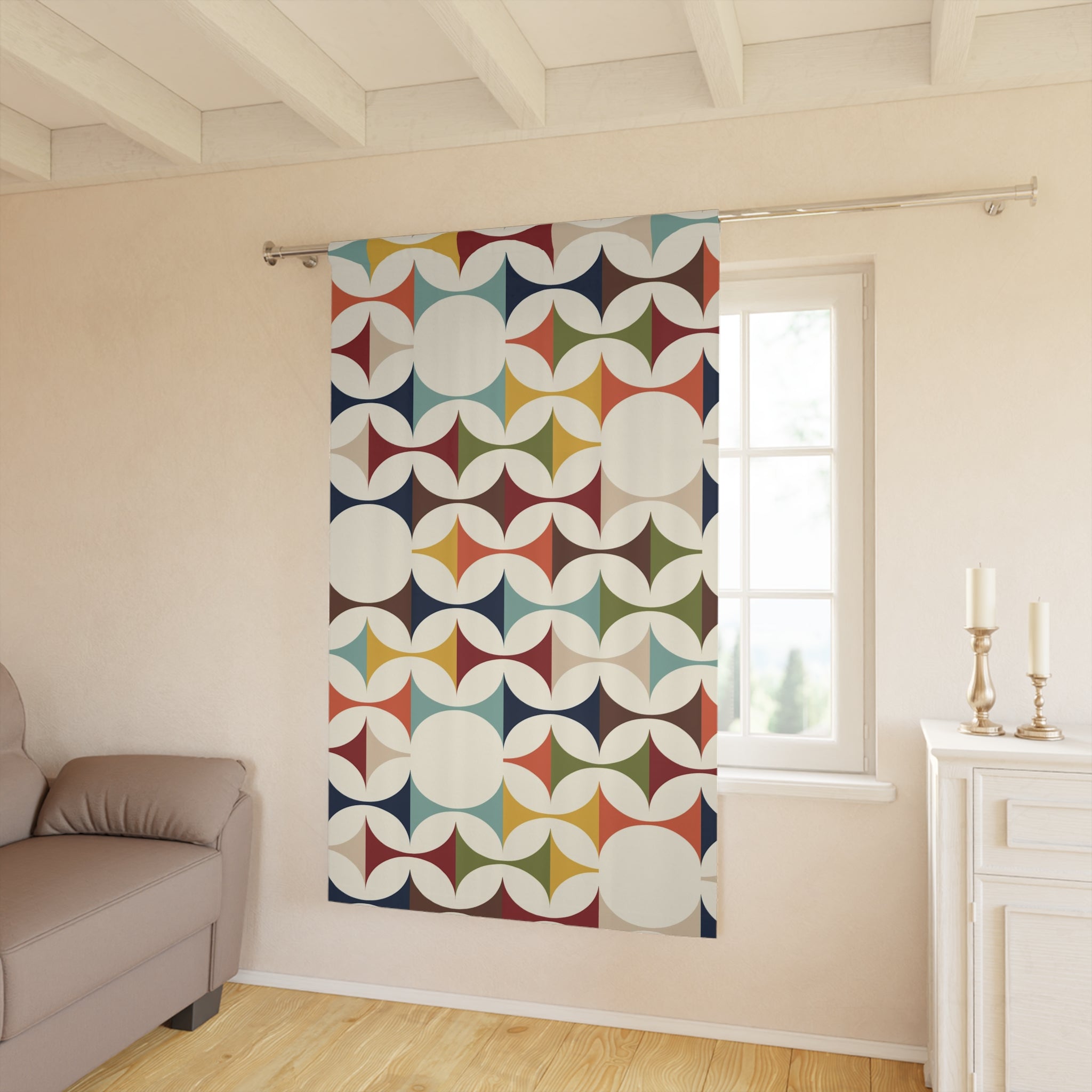 Mid Century Modern Curtains, Retro Scandinavian Modern Danish Geometric Design, Green, Brown, Beige, Yellow, Teal, MCM Curtains - Mid Century Modern Gal