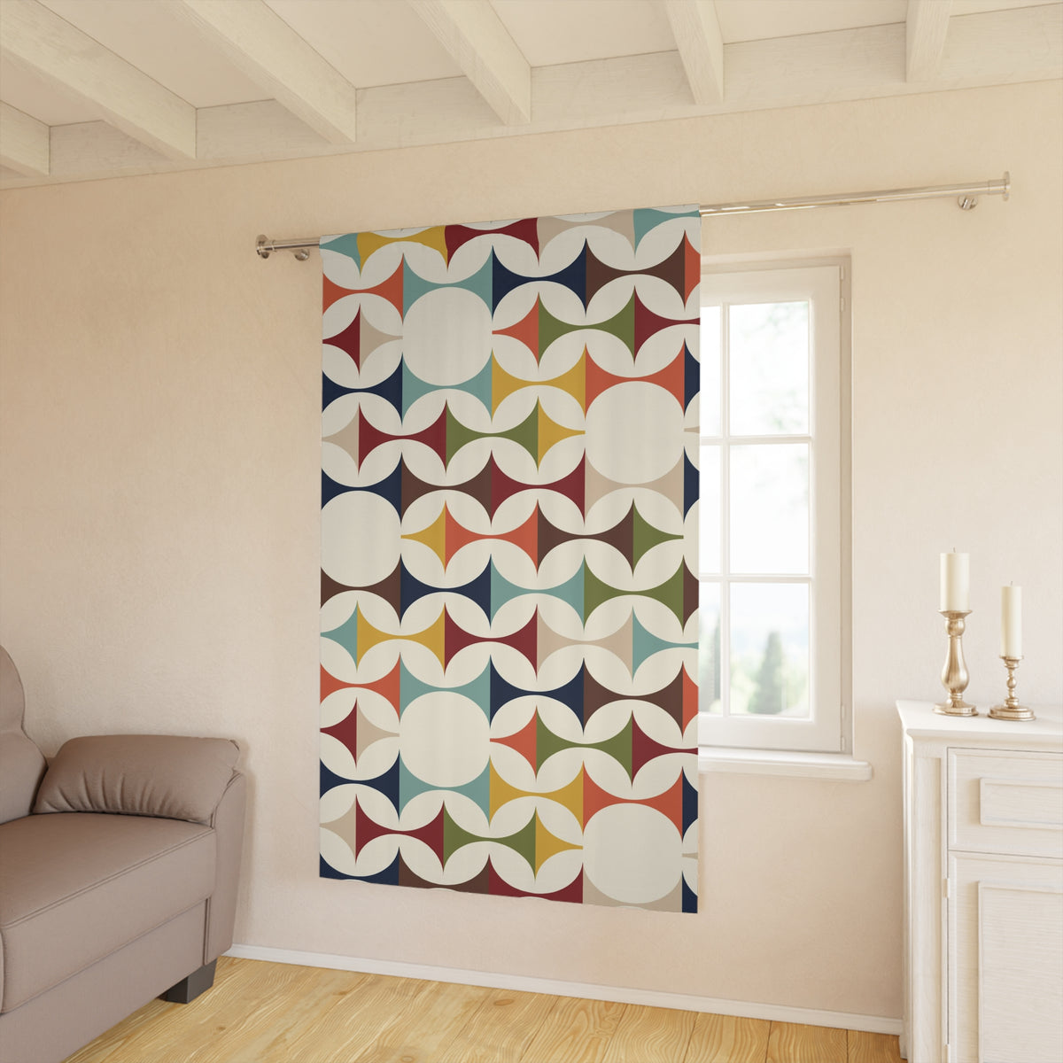 Mid Century Modern Curtains, Retro Scandinavian Modern Danish Geometric Design, Green, Brown, Beige, Yellow, Teal, MCM Curtains - Mid Century Modern Gal