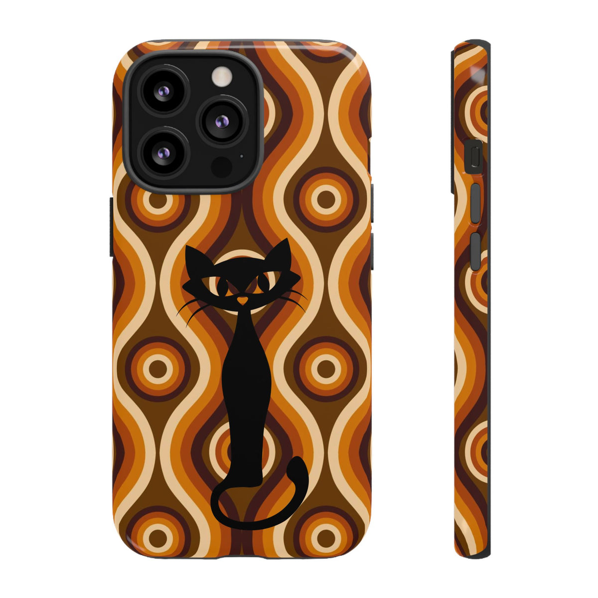 Retro Phone Case, Groovy Brown, Atomic Kitsch Cat Tough Smart Phone Cases - Mid Century Modern Gal