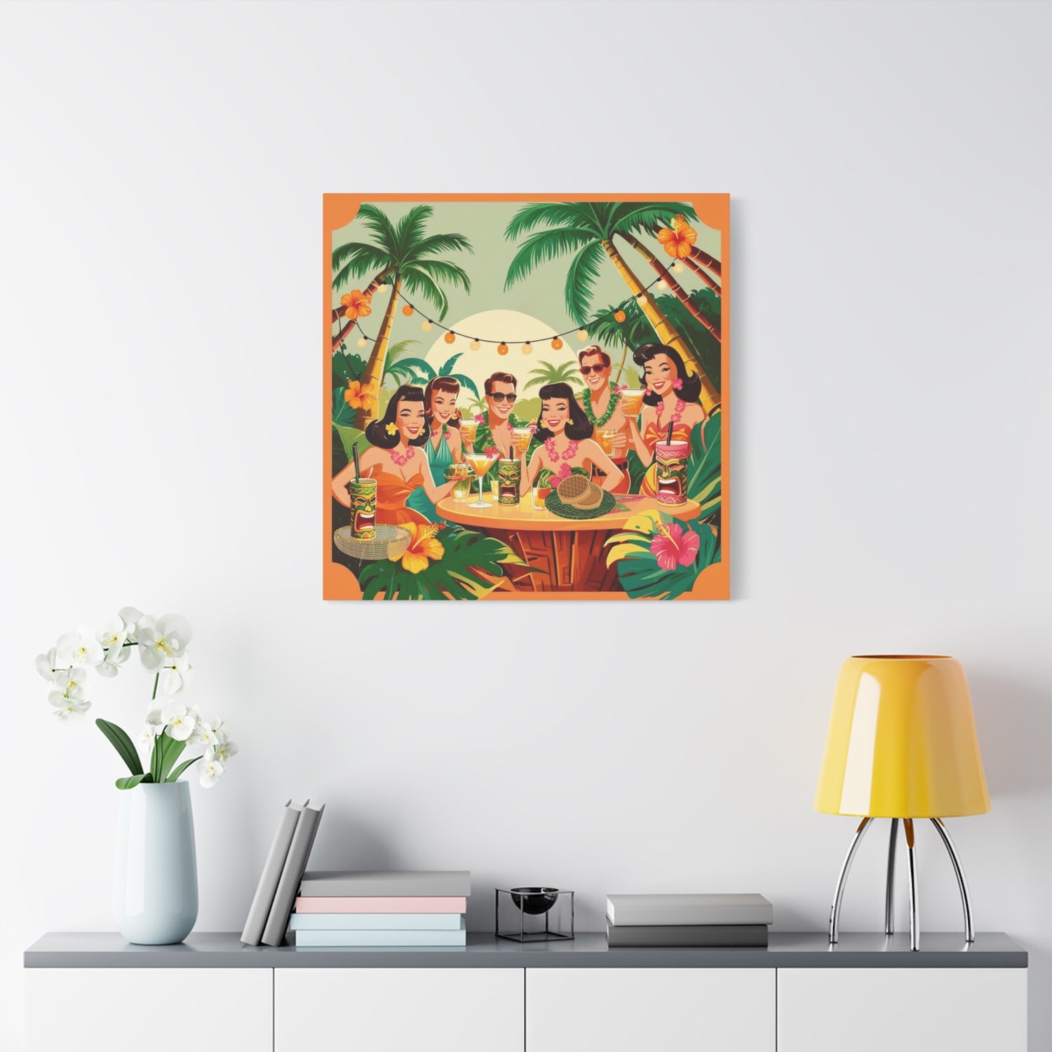 Mid Century Modern Tiki Party Tropical Retro Canvas Art - Vintage Hawaiian Party Decor - Mid Century Modern Gal
