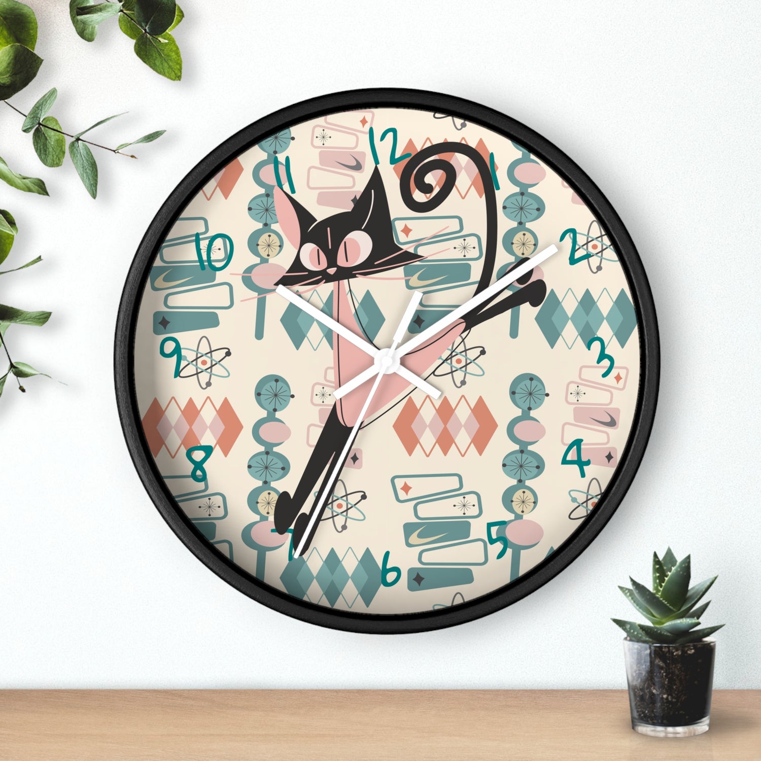 Atomic Cat Wall Clock, Mid Century Modern Kitschy Kitchen, Bedroom Livingroom Clocks - Mid Century Modern Gal