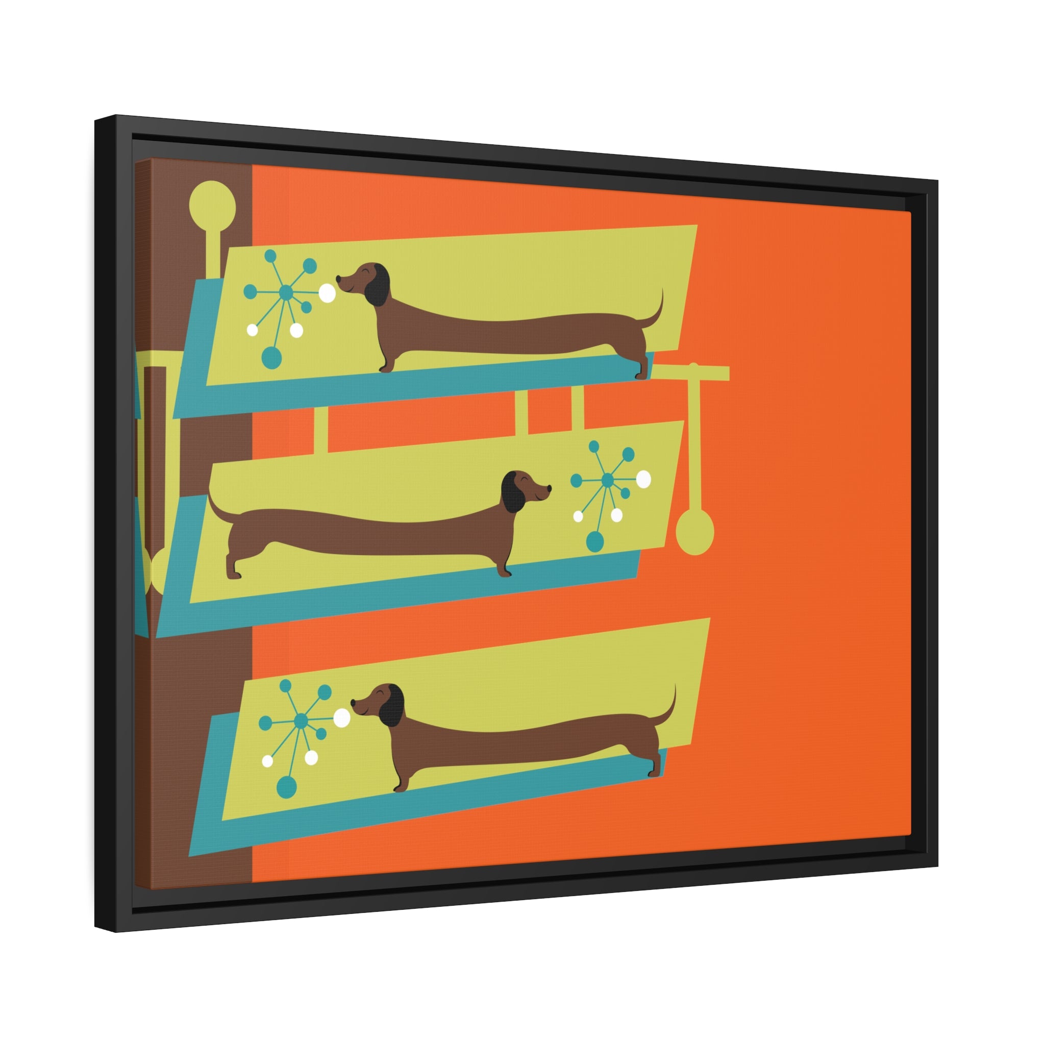 Mid Mod Doxie Dog MCM Wall Art, Orange, Green Teal, Mid Century Modern Wall Art - Mid Century Modern Gal