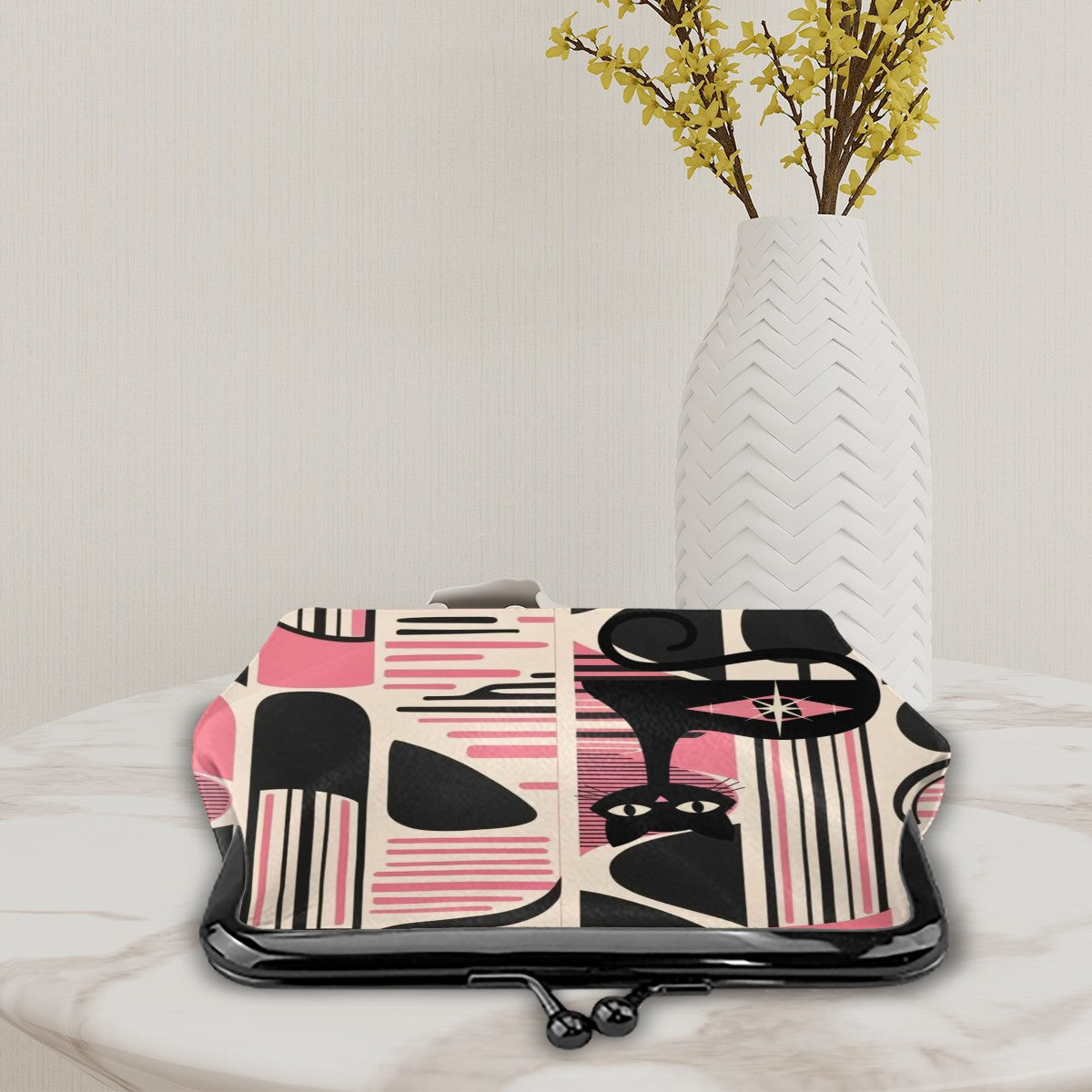 Atomic Cat Mid Century Modern Coin Purse – Retro Kitsch Accessory for Vintage Style Lovers - Mid Century Modern Gal