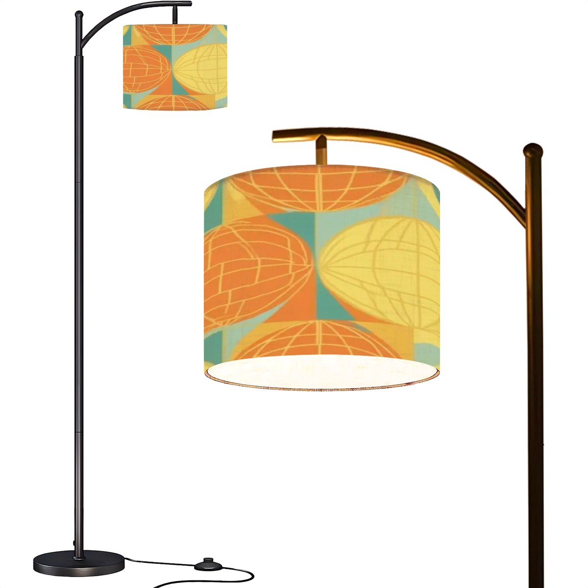 Mid Century Modern Atomic Space Arc Floor Lamp, Orange, Yellow, Teal MCM Floor Lighting - Mid Century Modern Gal