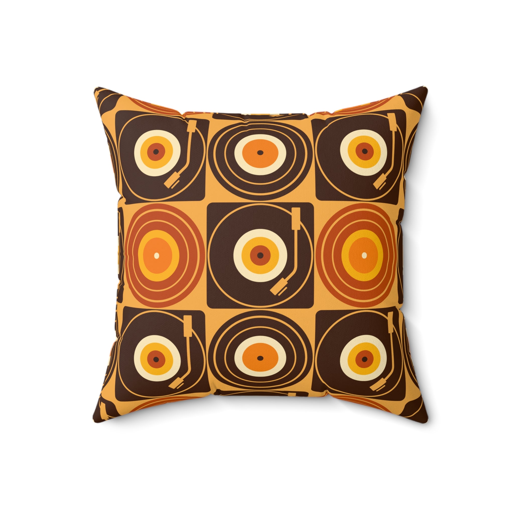 Groovy Retro Record Players, Brown Orange Yellow, Pillow Cover and Insert - Mid Century Modern Gal